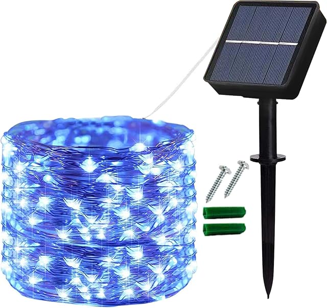 Lezonic Solar String Lights Outdoor, 12M/40Ft 120LED Solar Fairy Lights Waterproof 8 Modes Copper Wire Garden Lights for Indoor/Outdoor Patio Gate Yard Fence Wedding Party Decorations (Blue)