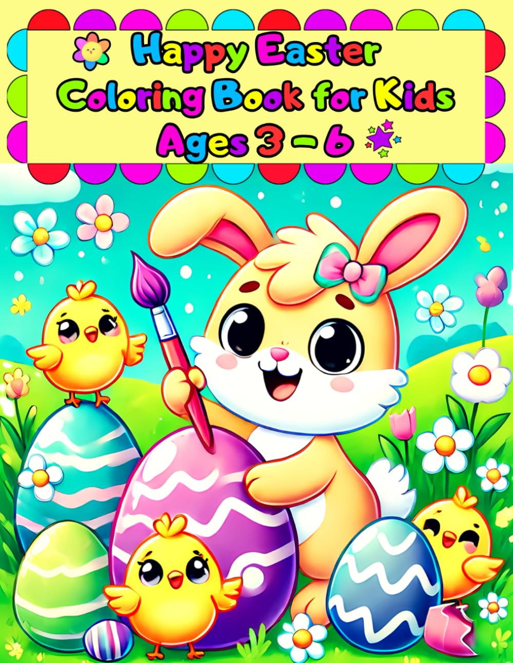 Happy Easter Coloring Book for Kids Ages 3-6: 50 Simple Easter Designs and Practice Pages