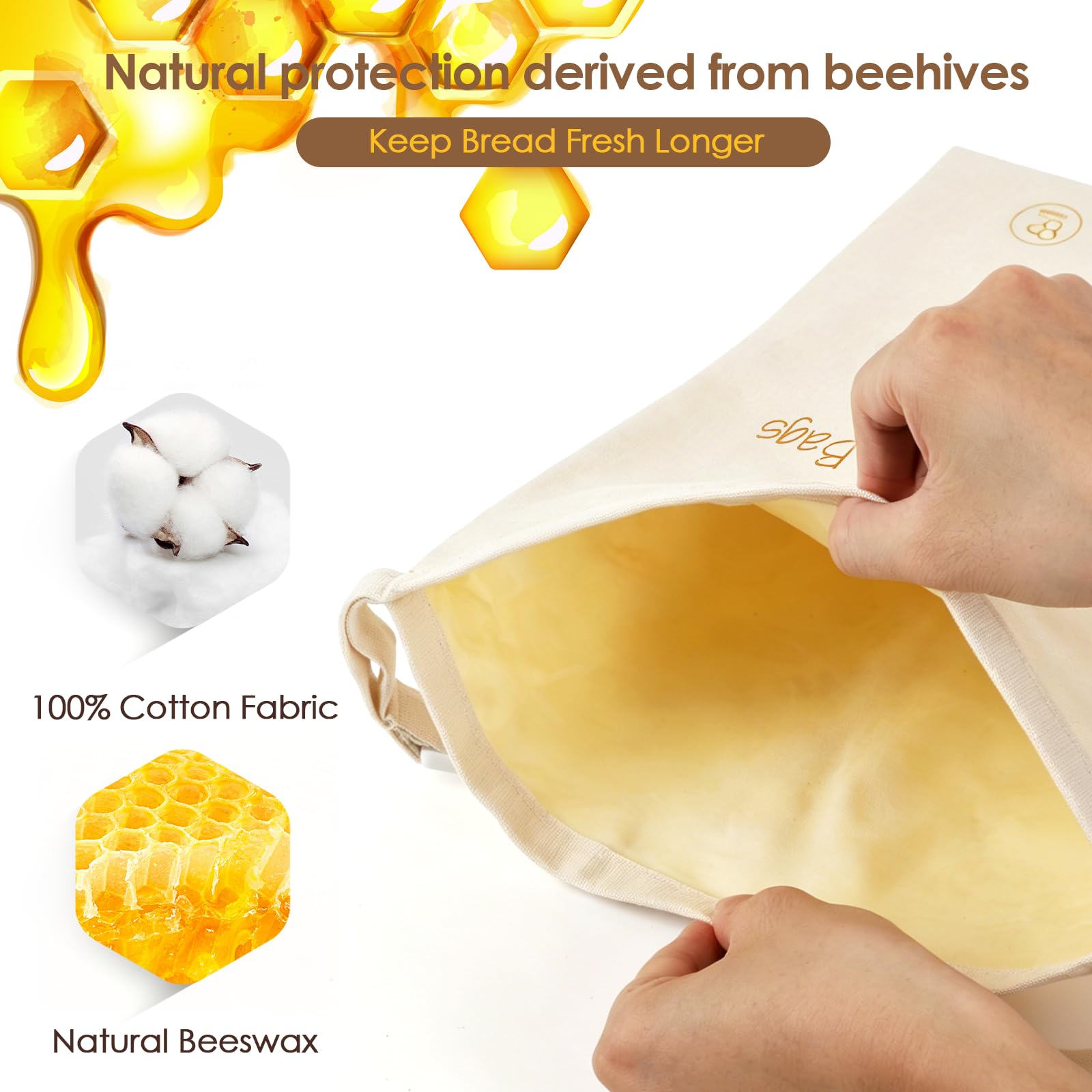 2-Pack Reusable Beeswax Bread Bags - Large 17x13 Inch for Sourdough & Homemade Bread Storage | All-Natural Beeswax Preservation, Eco-Friendly Cotton Food Bags - Easy to Clean & Daily Use - 3