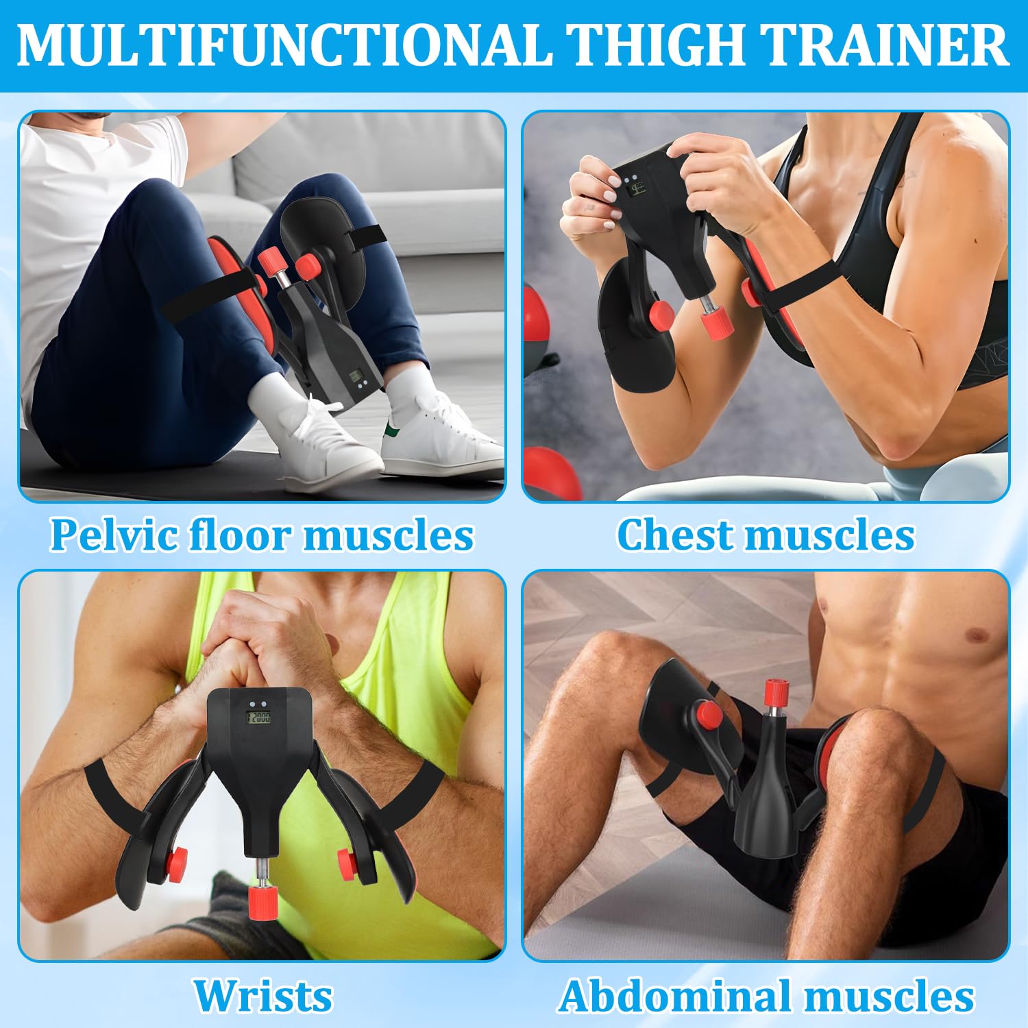 Entrenador Muscular de Suelo Pélvico para Hombres, Reparador Pélvico Multifuncional para Piernas con Contador, Ejercitador Muscular de Muslos Ajustable 360°