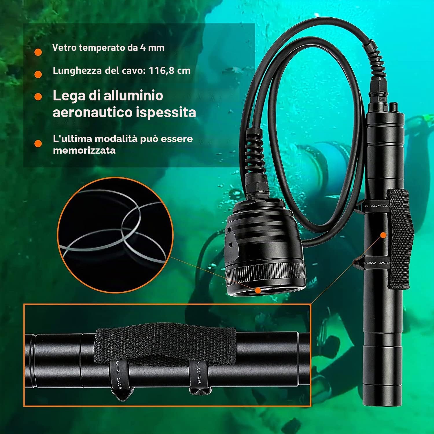 WD70 Torcia Subacquea 3000 Lumen per Immersioni
