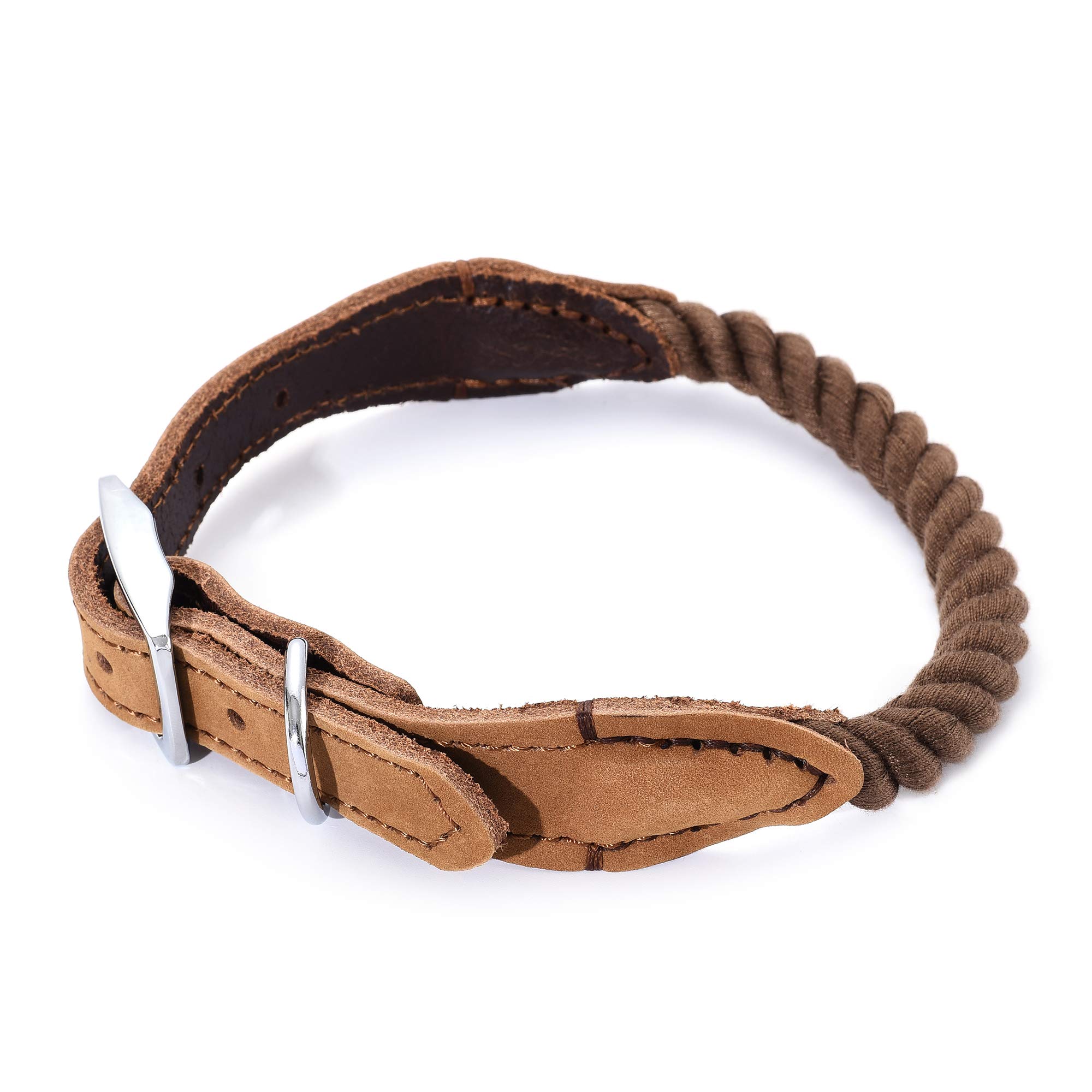 Mile High Life Collare Cane in Nylon Catarifrangente Fascia in Cuoio Taglia (L, Marrone scuro)