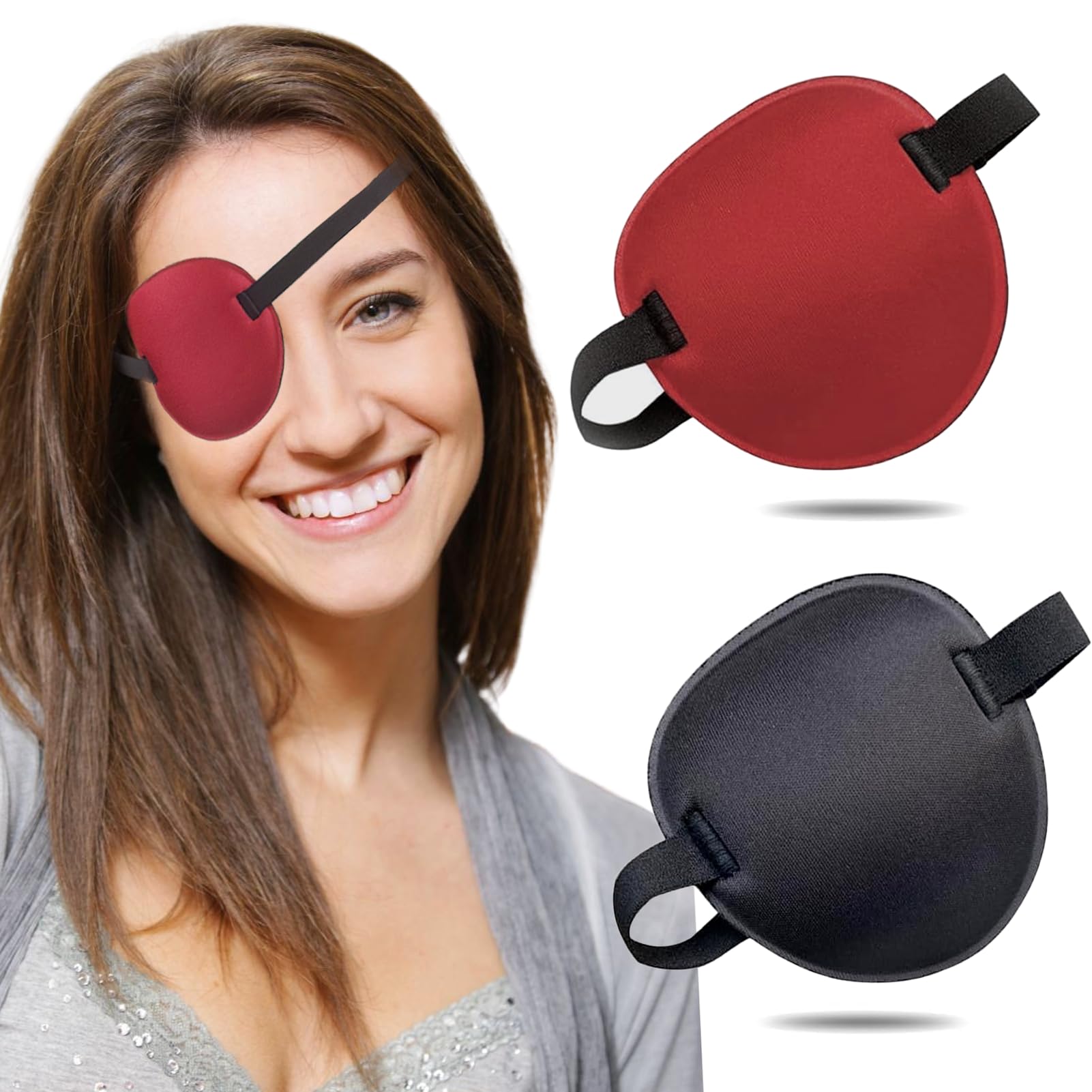 2PCS Eye Patch, Medical Eye Patches for Kids and Adults, Soft Amblyopia Lazy Eye Patches for Left or Right Eyes (Black, Red)