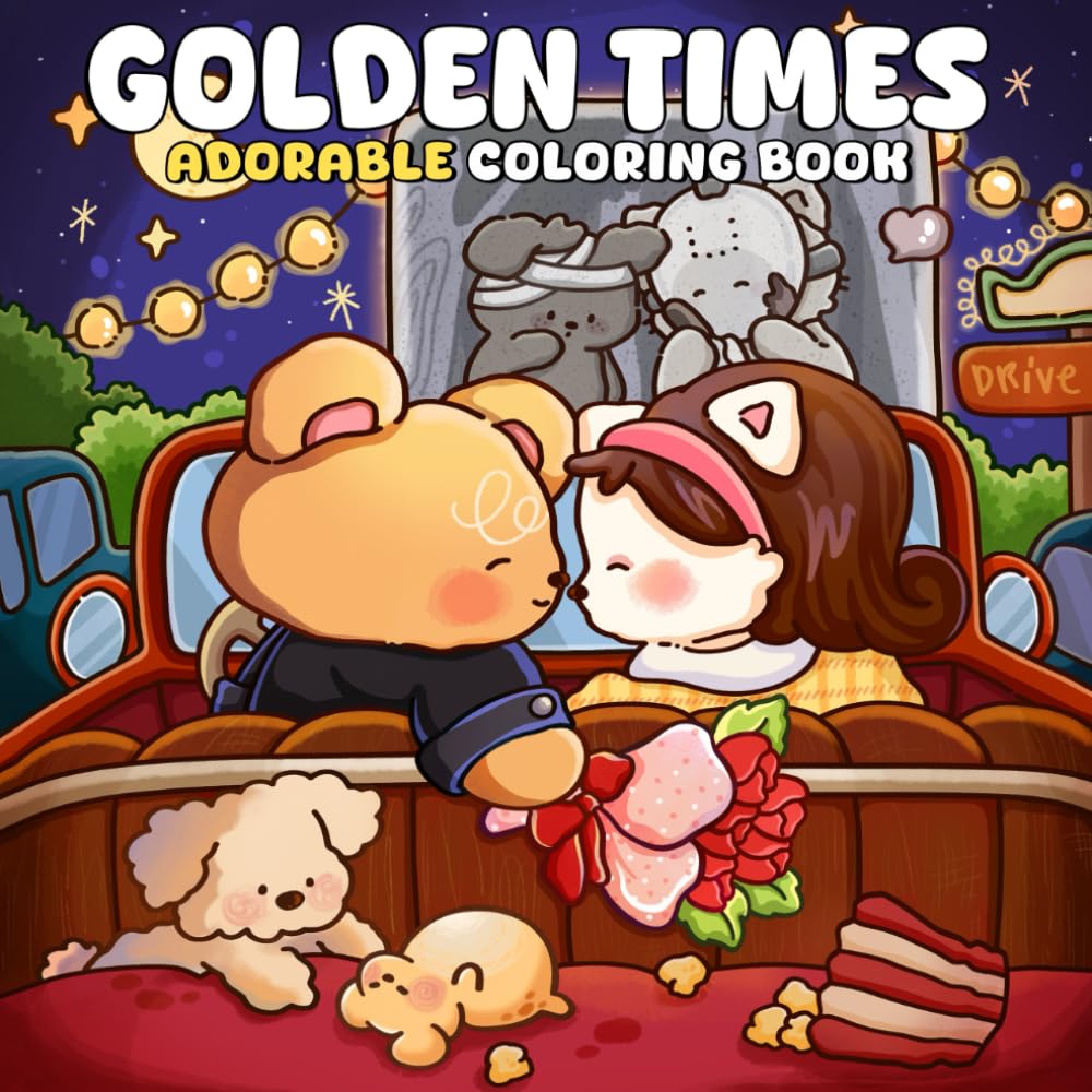 Golden Times: A Coloring Book for Adults and Teens Featuring Cute Friends and Peaceful Moments Inspired by the Past for Relaxation