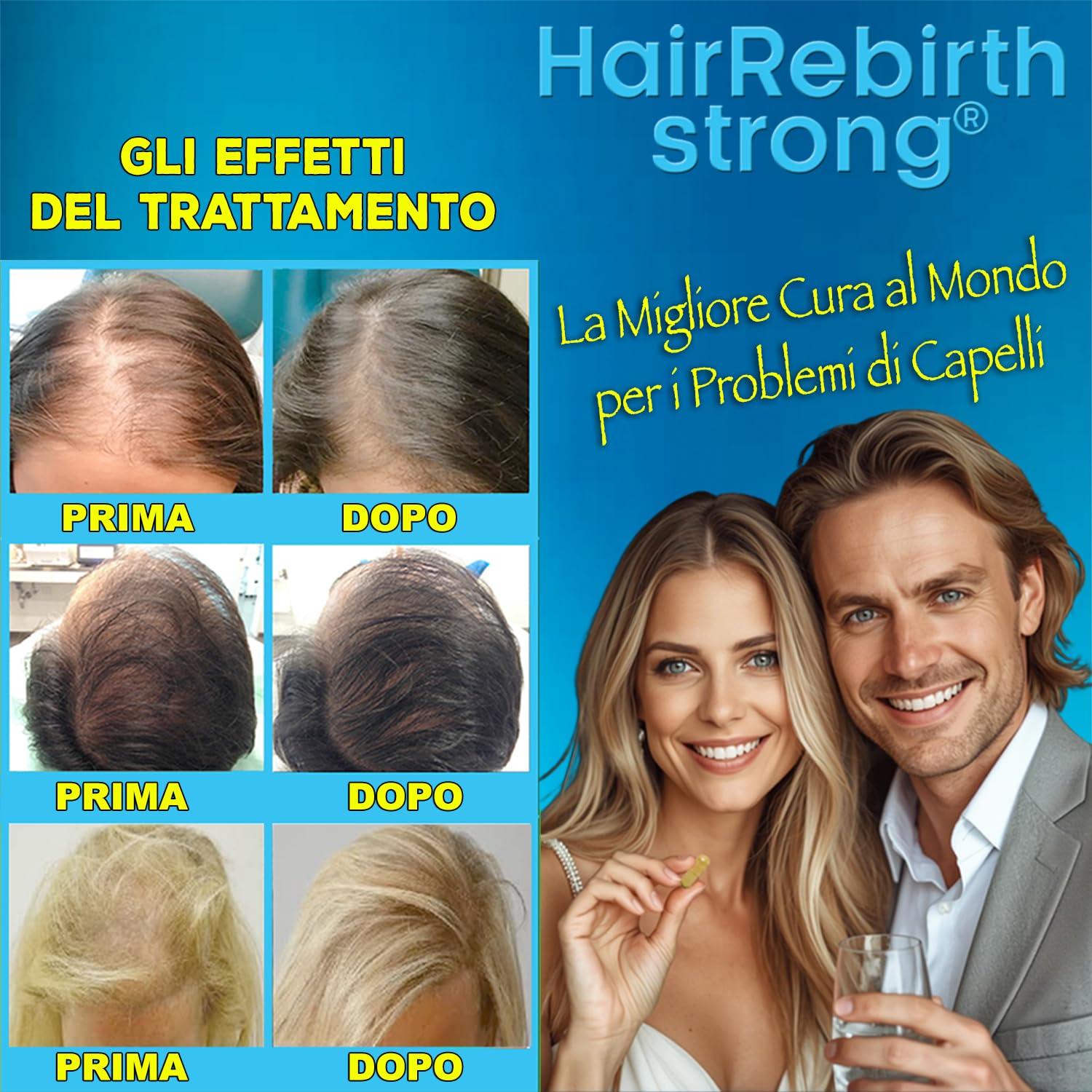 HAIR REBIRTH STRONG * 3 Flaconi: 270 capsule * la Migliore Cura per i Capelli * Nuova Formula Tricologica: Cheratina Biotina Cistina Calcio D Vitamina B * Blocco della Caduta e Rinascita dei Capelli