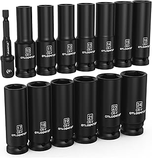 OTLOOMTBT 14-Piece 1/2-Inch Super-Rugged and Durable Impact Socket Set, Well-Made Industrial Grade Thicker Metric Deep Sockets & Socket Sets with Drill Socket Adapter 1/2 Drive, exceed than ANSI.
