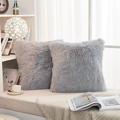 JAUXIO - Funda de almohada de cuero sintético, suave, unicolor, con cierre de cremallera, decorativa, mullida, juego de 2