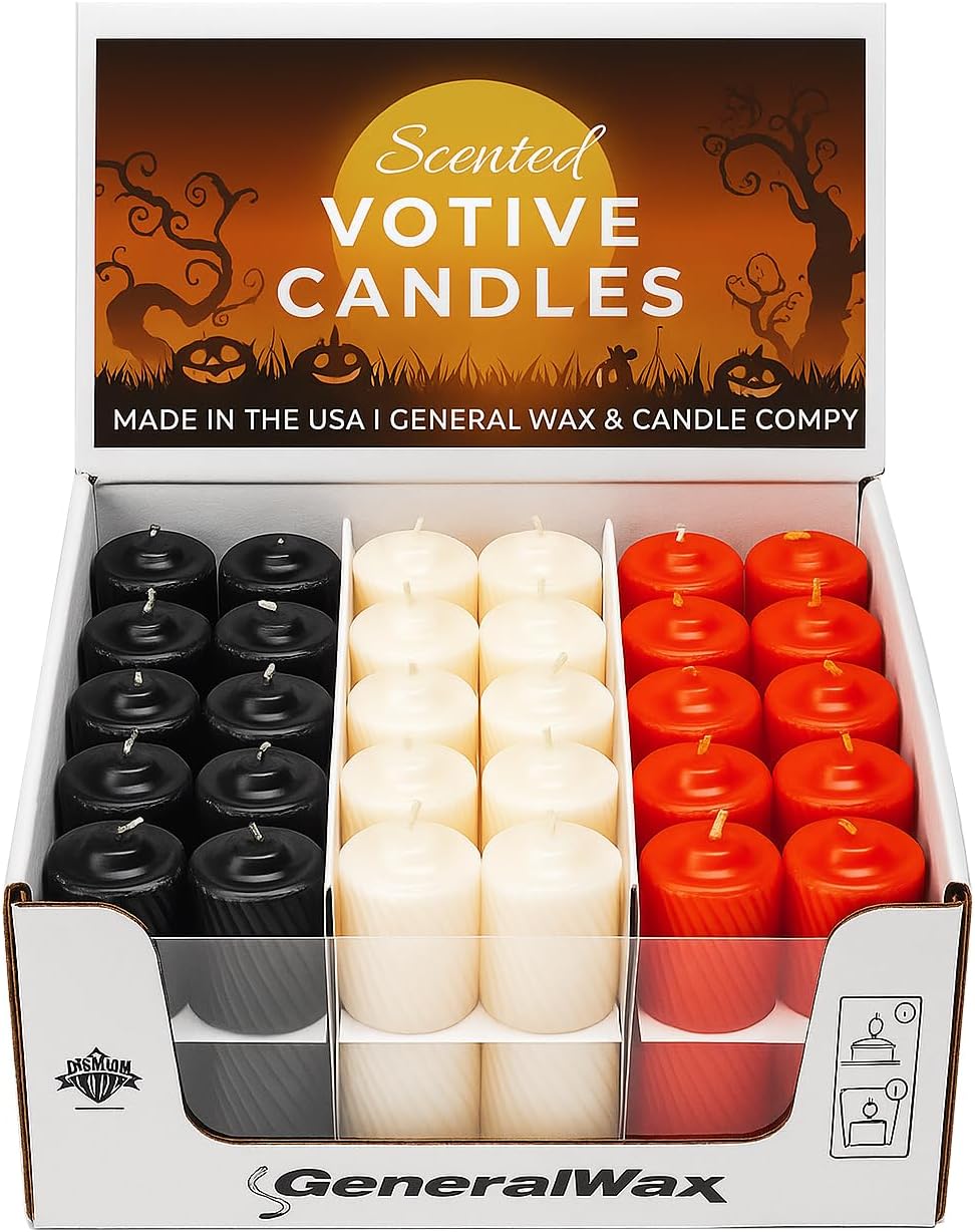 Scented Votive Candle Displayer - 15-Hour Burn Time – Made in USA – Premium Wax – Ideal for Gift Shops & Seasonal Décor, 72 Piece, Mulberry, Vanilla & Spice
