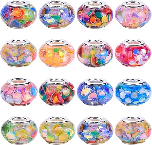 Miniatura 2 de AIPRIDY Cuentas de la suerte para niñas, cuentas de ámbar con agujeros grandes, cuentas espaciadoras europeas para manualidades, pulseras y