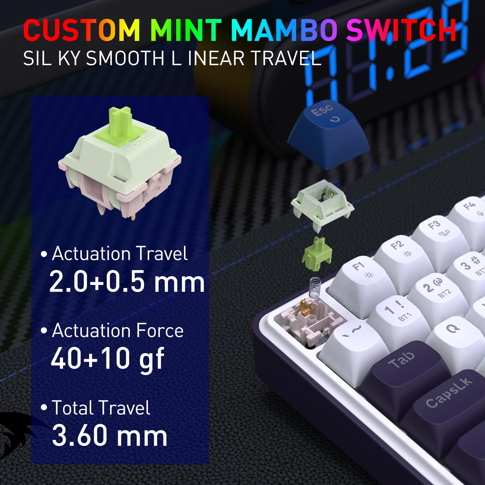 Redragon K744 PRO Tastiera Wireless 99 Tasti 3 Modalità Hot-Swap | tastiera gioco wireless RGB 99 tasti meccanica 3 modalità hot-swap tasti PBT 5 strati insonorizzazione interruttore lineare