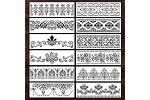12Pcs Bone Inlay Stencils for Border & Flower Designs