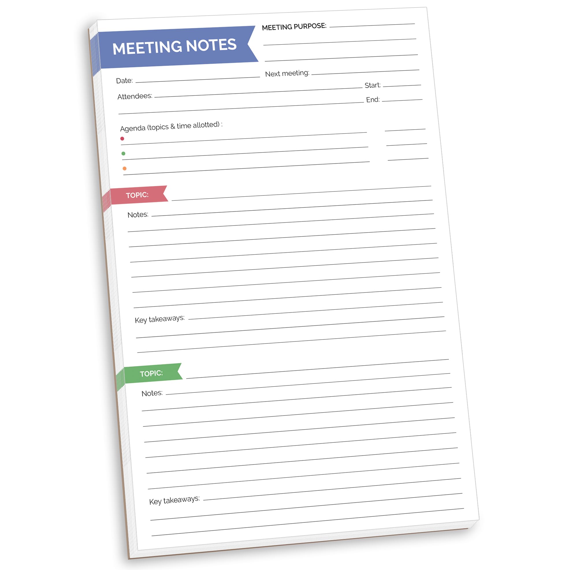 bloom daily planners 6" x 9" Double Sided Meeting Notes Planning Pad for Work Organization - Topics, Takeaways, Action Items & Follow-Ups - Undated Meeting Agenda Notepad