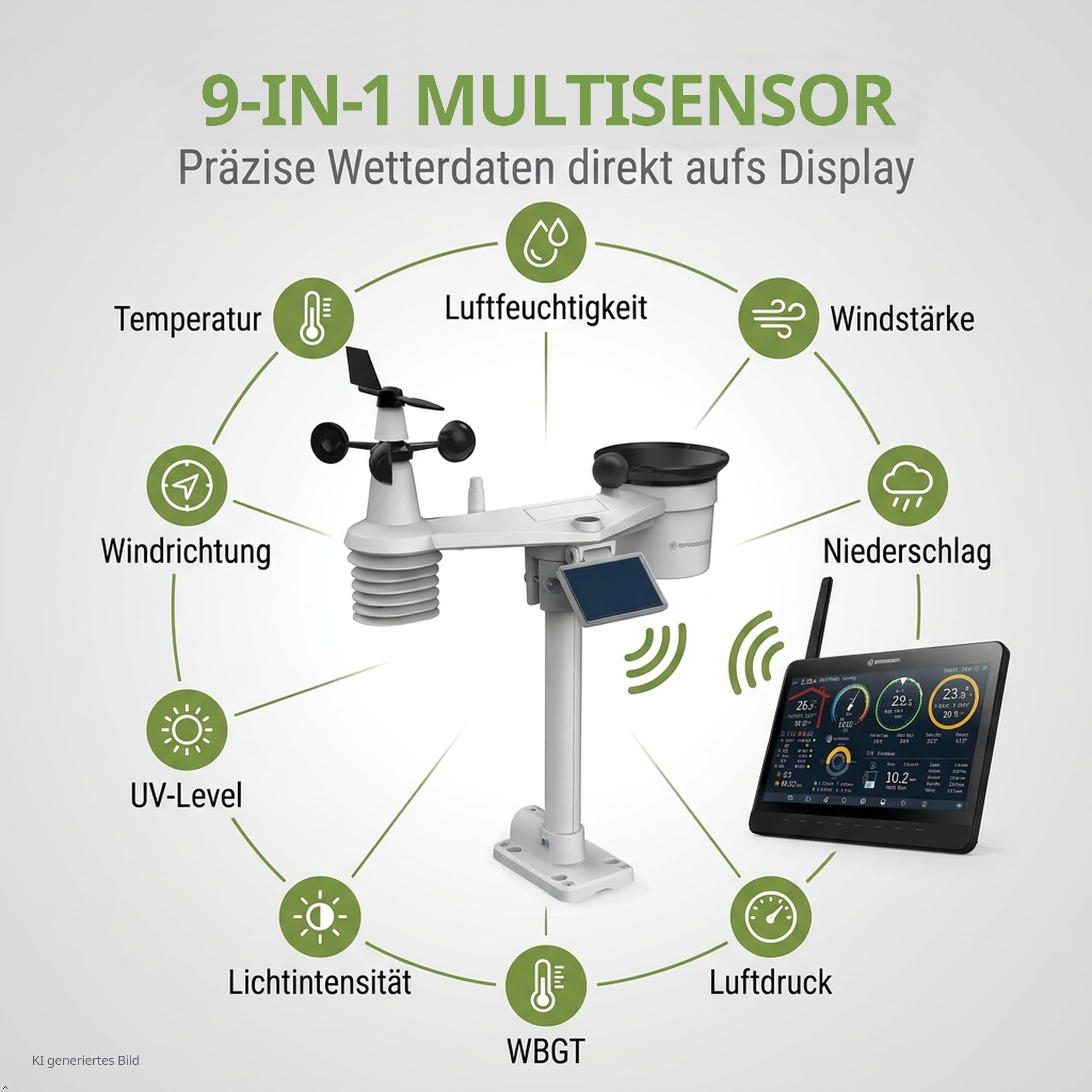 Bresser MeteoChamp Profi WLAN Wetterstation Funk mit 9 in 1 Außensensor | Innentemperatur und Außentemperatur, Luftfeuchtigkeit, Regenmesser, Windmesser, UV, Licht, WBGT, Wettervorhersage, App