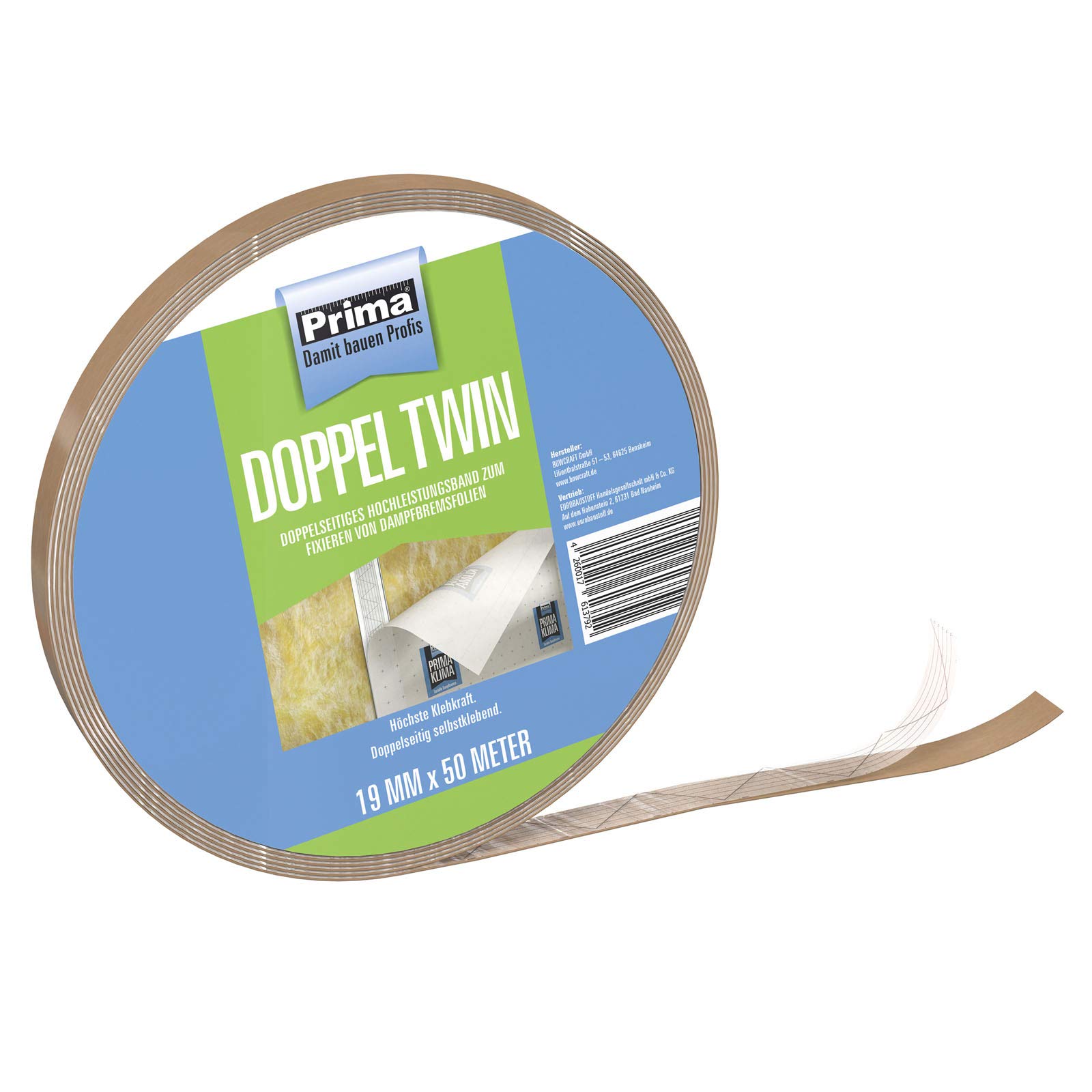 Bowcraft Prima Doppel Twin doppelseitiges Hochleistungsband 19 mm x 50 m