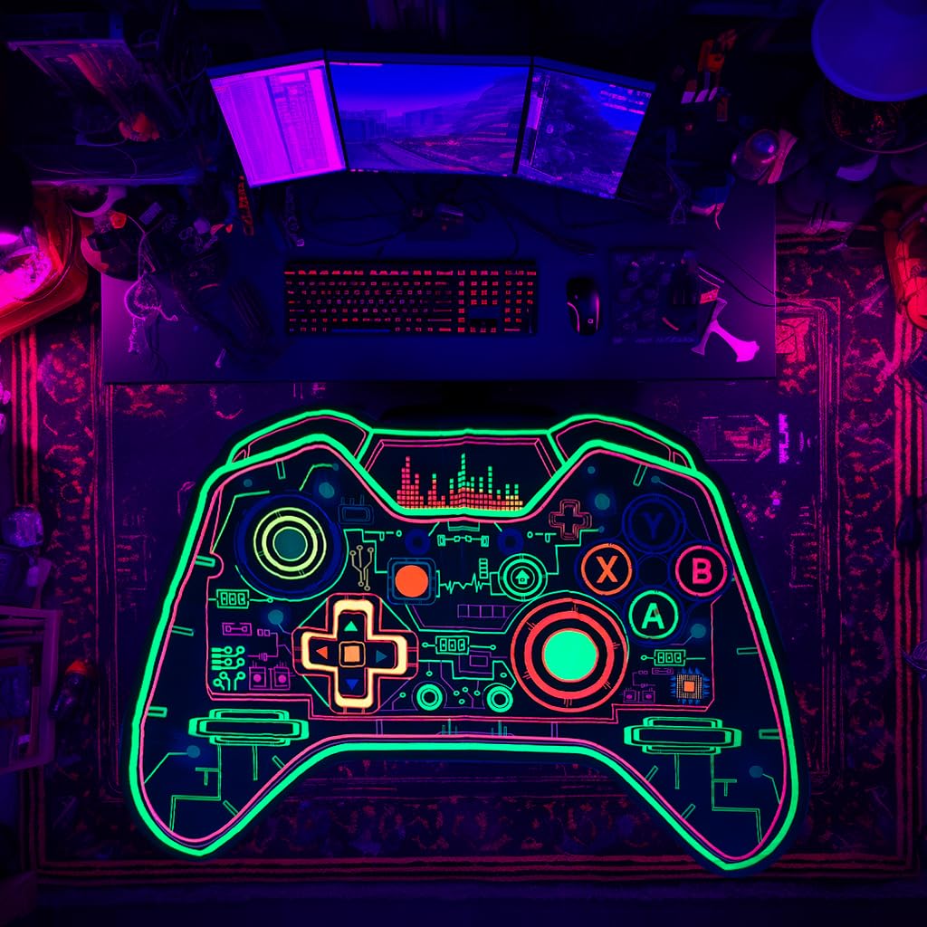 Tappeto da gioco per adolescenti e bambini, che si illumina alla luce nera, tappeto da gaming, antiscivolo, per la stanza dei giochi, tappetino casual (Game-1, 208 x 150 cm)