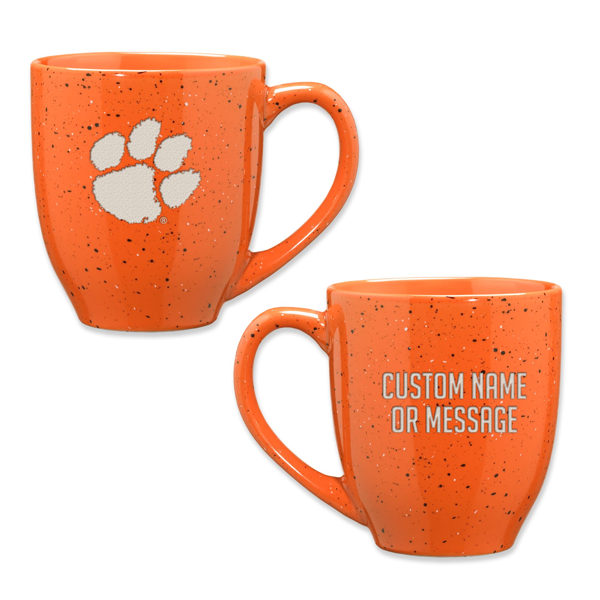 Rico Industries NCAA Clemson Tigers Orange Personalized 16 oz Team Color Laser Engraved Speckled Ceramic Coffee Mug
