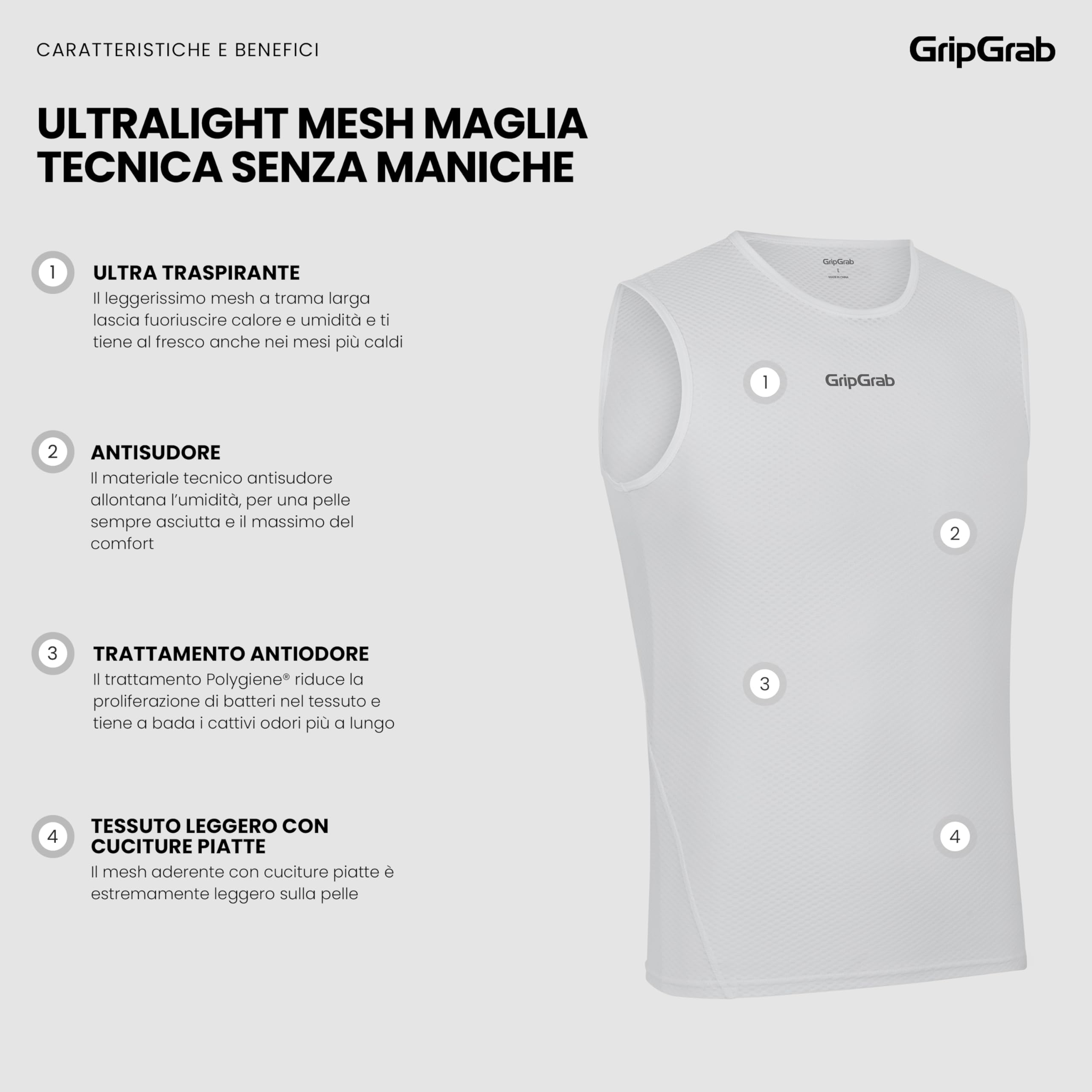 GripGrab Gripgrab Intimo da Ciclismo Ultralight Mesh Senza Maniche Maglia Intima Unisex - Adulto (Pacco da 1)