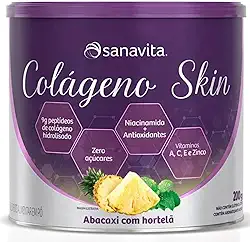 Colágeno Skin Para Pele Cabelos e Unhas - Colágeno Em Pó Hidrolisado Skin 200g - Sanavita (Abacaxi com Hortelã)