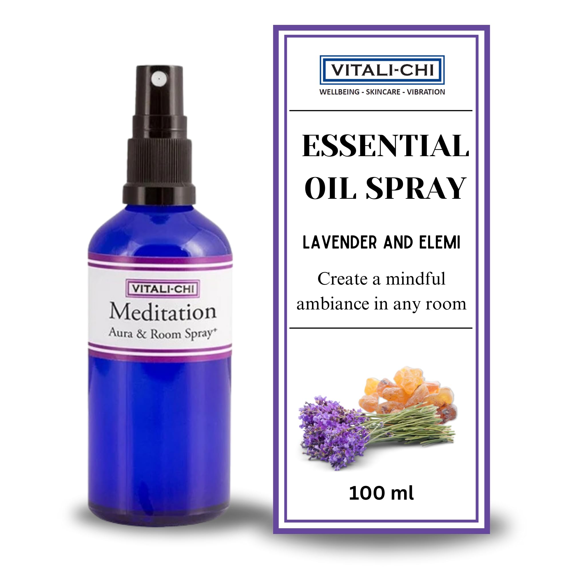 Essential Oil Spray Made from Lavender and Elemi | Detoxing & Calming Atmosphere, Relaxation, Focus & Peace | Air Freshener Aura & Room Spray with Refreshing & Soothing Aroma - 100 ml