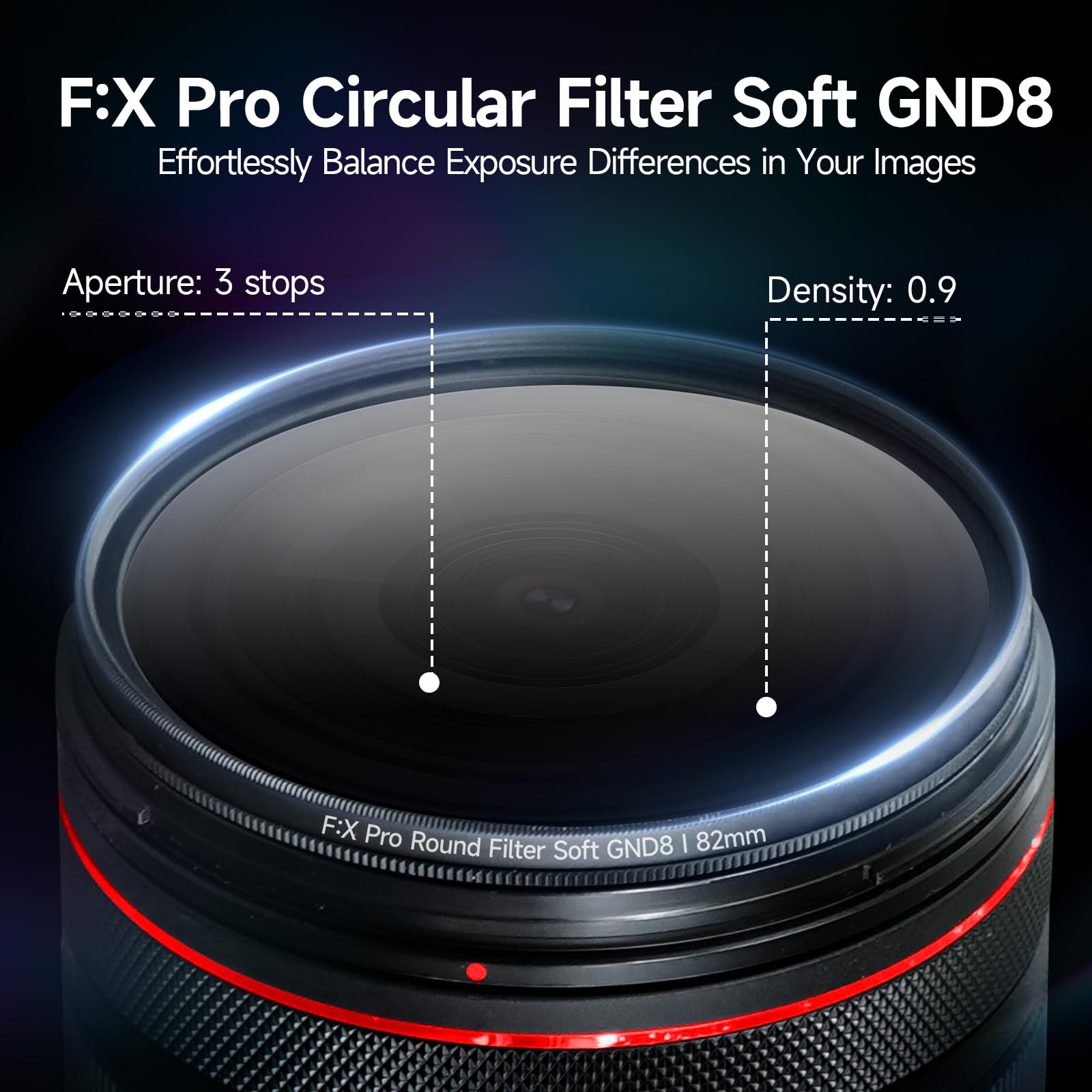 Rollei F:X Pro Soft GND 8 Filtre Rond à dégradé de Gris avec Anneau Rotatif pour régler Le dégradé Le Long de l'axe de Rotation Idéal pour la Photographie de paysages et d'architecture (82 mm)