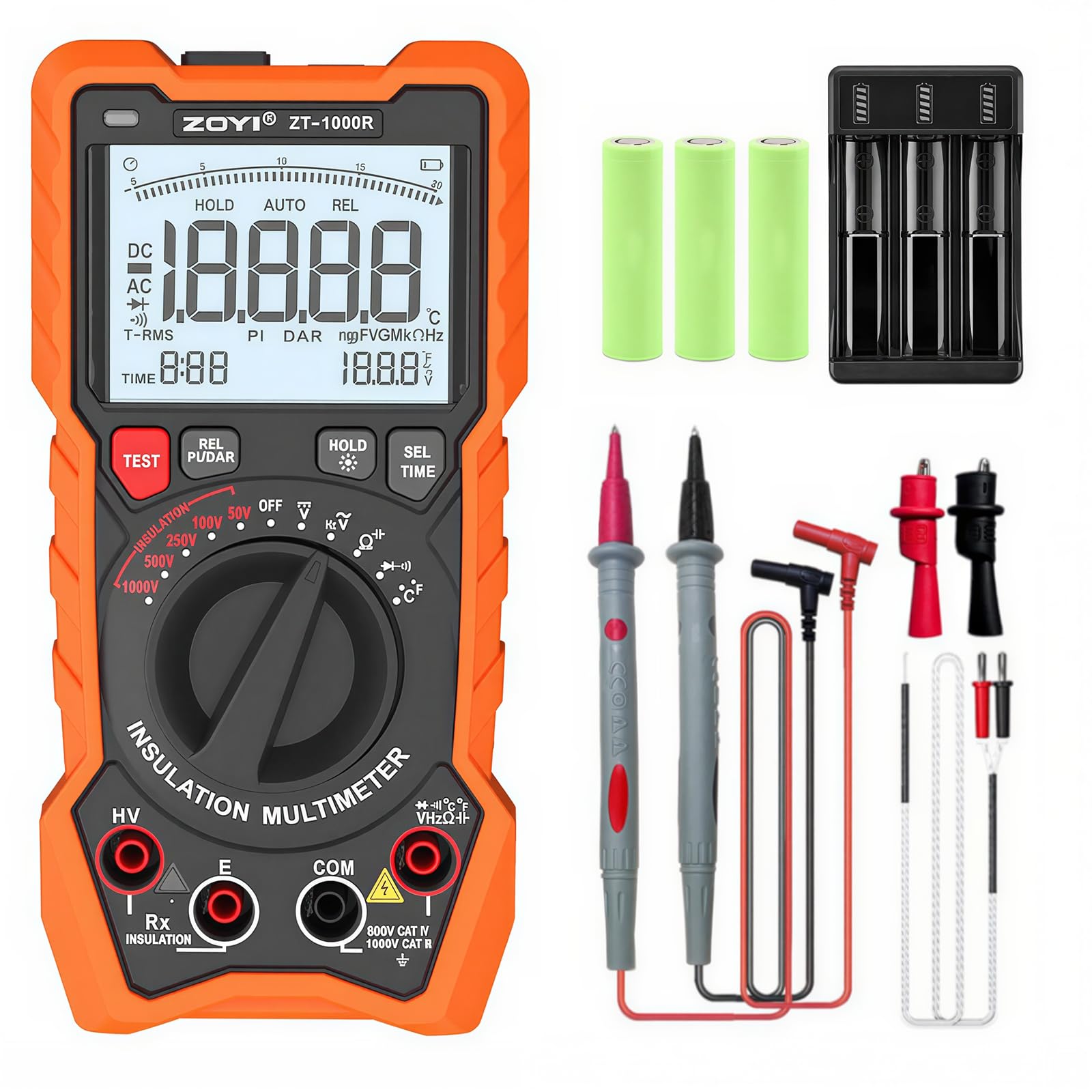 ZOYI ZT-1000R 2 in 1 Megohmmeter Multimeter, 50V/100V/250V/500V/1000V 5 Gear with DAR&PI, Insulation Resistance up to 20GΩ, 19999 Counts Auto Range T-RMS, V,Ω,C,FREQ,Temp, Diode,Continuity Tester