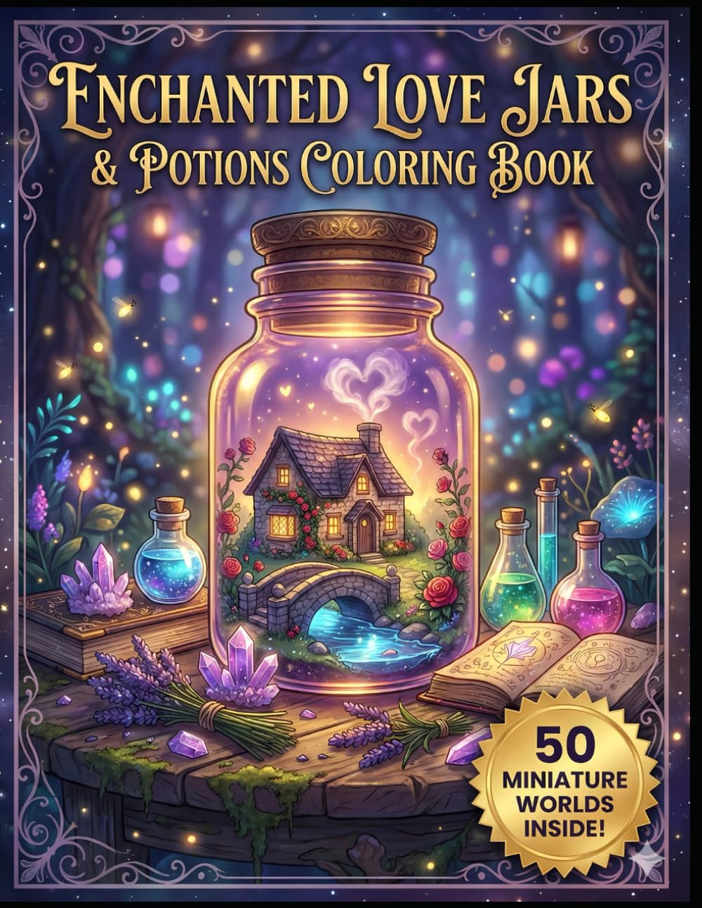 Enchanted Love Jars & Potions Coloring Book: 50 Aesthetic Coloring Pages with Miniature Worlds inside Bottles, Magical Love Spells, and Witchy ... (TinyJoy Valentine Serenity Collection)