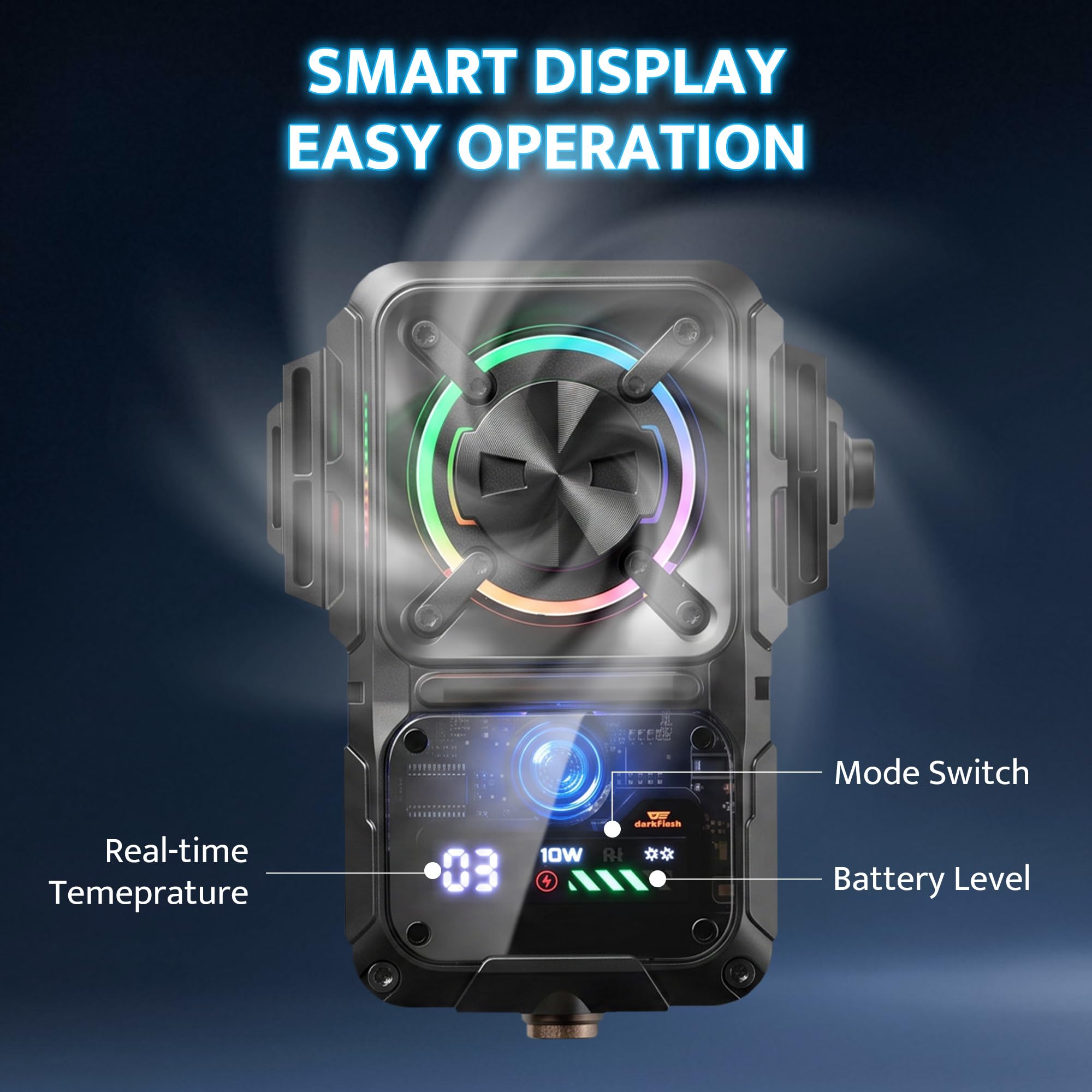 darkFlash Raffreddamento per smartphone da gioco, 2000 mAh, raffreddamento rapido ricaricabile con luce RGB, temperatura e visualizzazione batteria, design universale a clip a scatto, con supporto