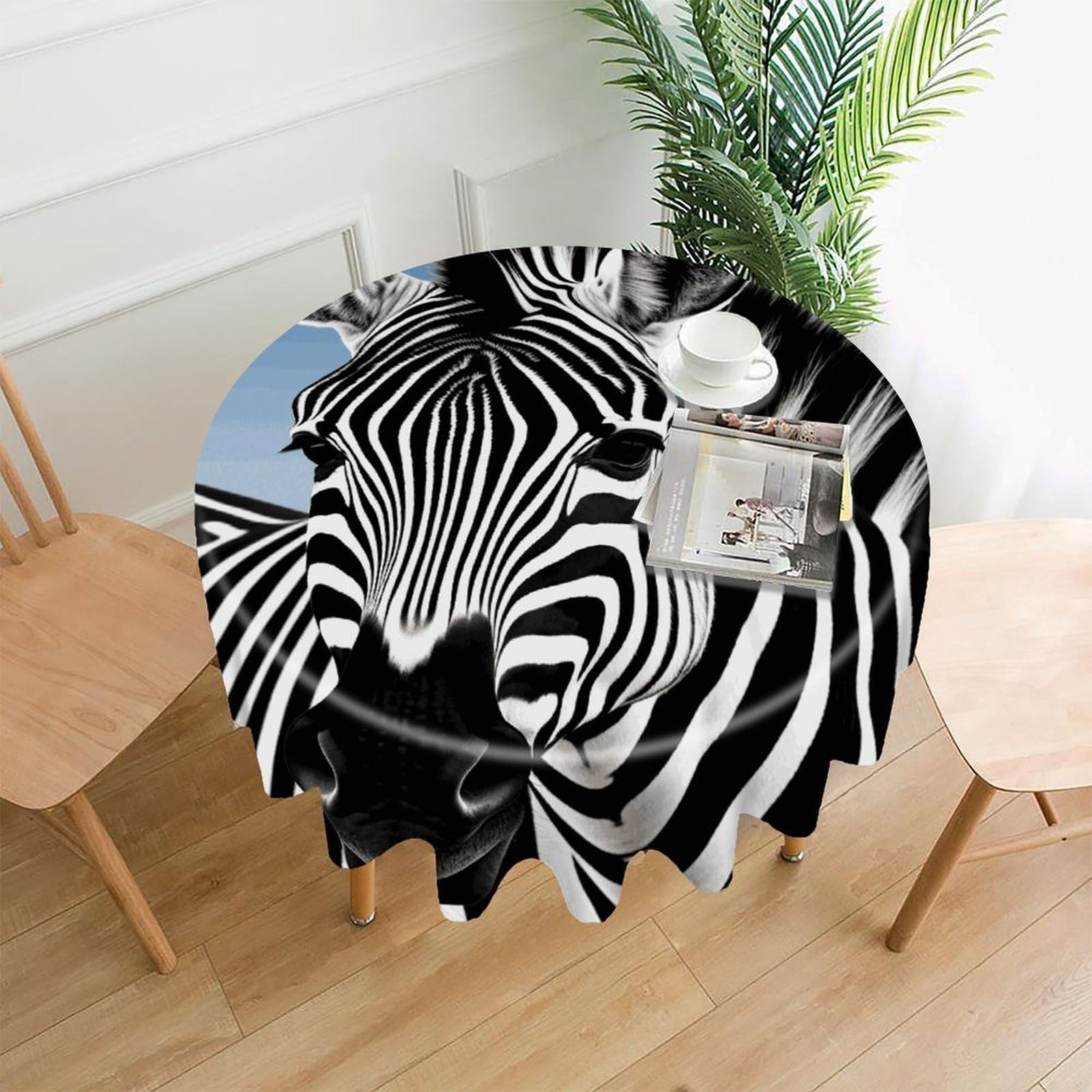 FekiLoot Round Zebra Tablecloth Decorative Fabric Table Cloth Wrinkle Free Circle Dining Tablecover Washable Polyester Table Cover for Holiday Dinner Party Decor 60"