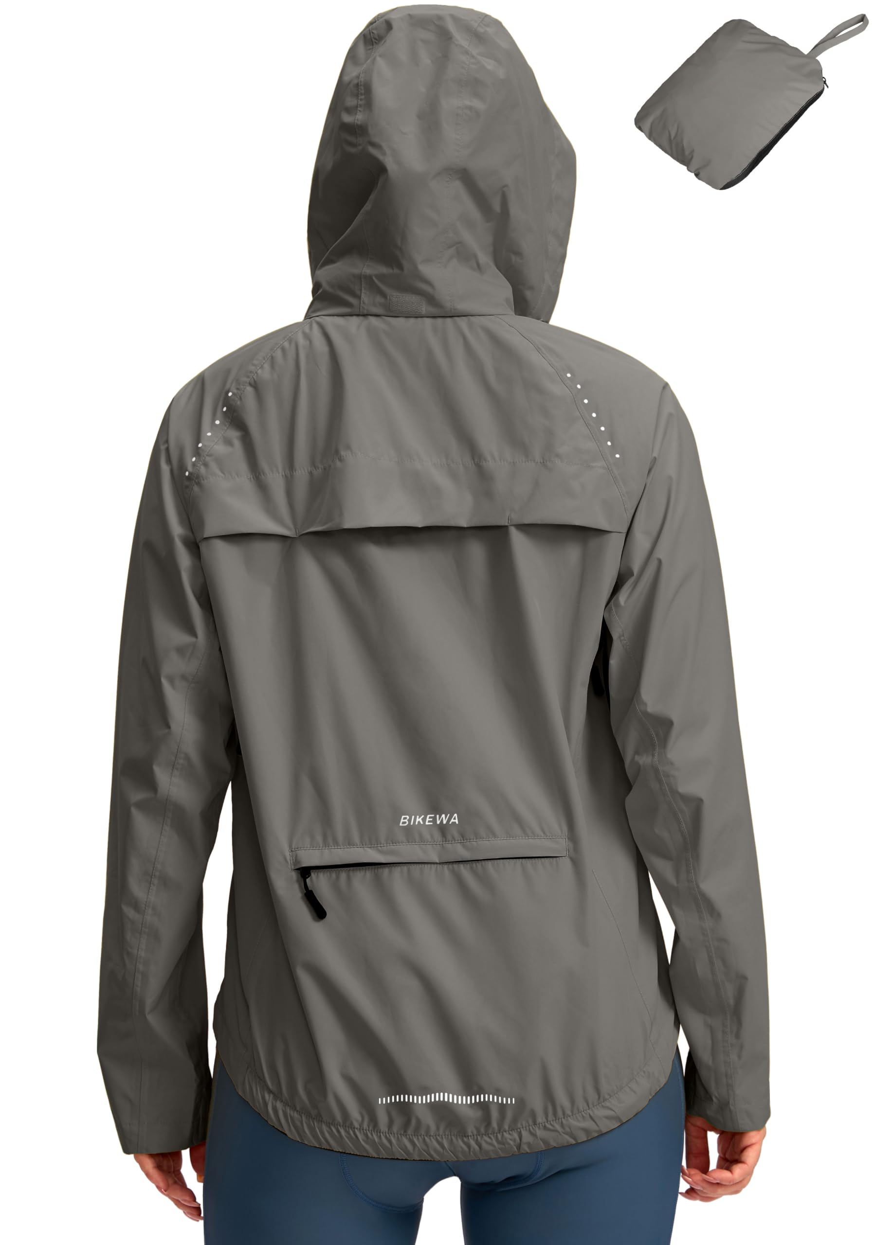 Bikewa Women's Cycling Rain Jackets Waterproof Windbreaker Lightweight Running Windproof Reflective Jacket Packable Hooded