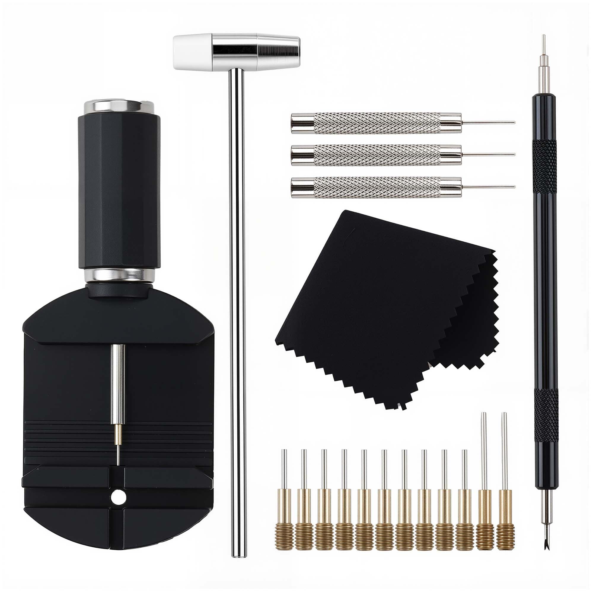 Horolab Watch Link Removal Kit, 19 in 1 kit, can be Used for Watch Strap Length disassembly and Adjustment, Adjustment Tool, Tool Hammer, Cleaning Cloth and Spare Needle, with User Manual.