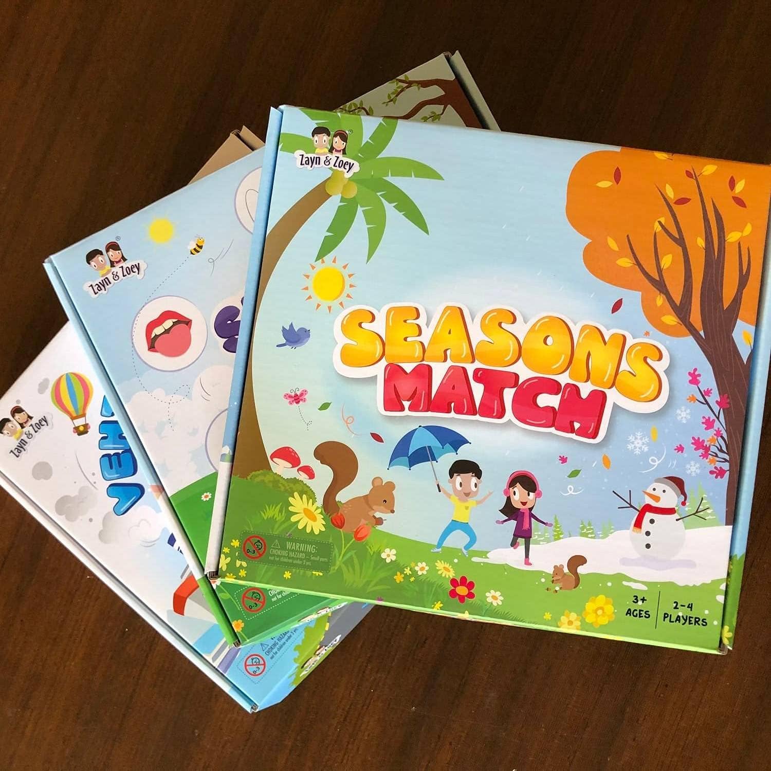 Zayn & Zoey and Spinner Match Games - Set of 3 (Seasons, Senses, Vehicles) - Matching Board Games - Children's Early Learning Educational Games (Ages 3 to 6 Years)