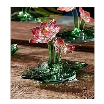 Amazon.co.jp: 幸運 水晶ピンク蓮の花 クリスタル ガラス