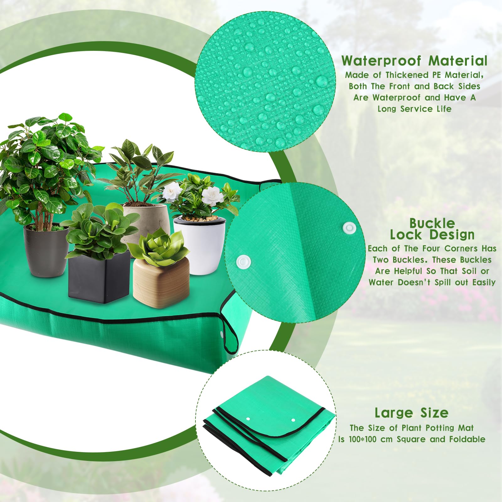 2 Stück Wasserdichte Pflanzmatte 100x100cm - PE Gartenmatte Faltbar, Anti-Leckage Design Für Umtopfen