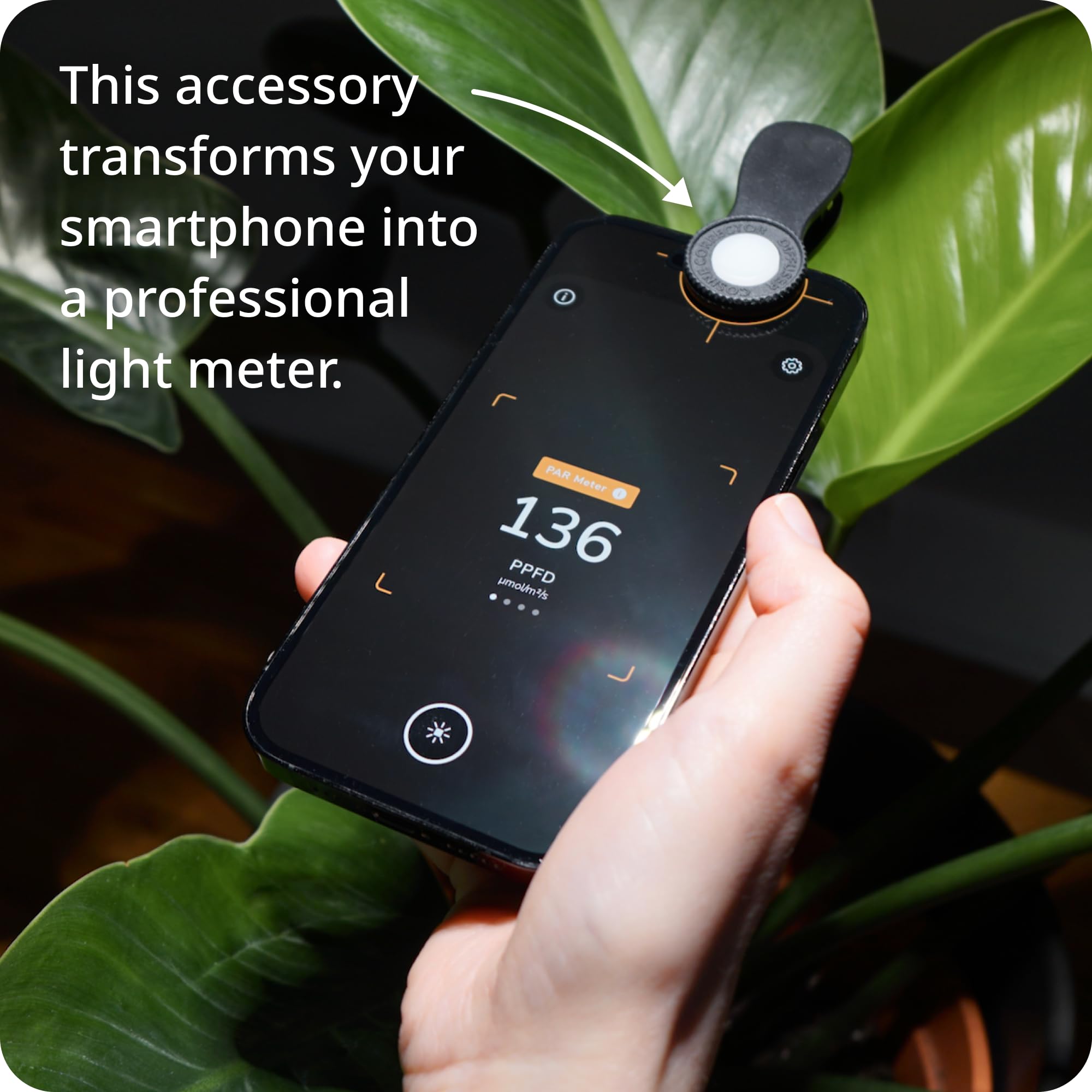 Lightray - Probador de luz y PAR móvil | PPFD, DLI basado en smartphone, medidor de iluminación con aplicación Fotona