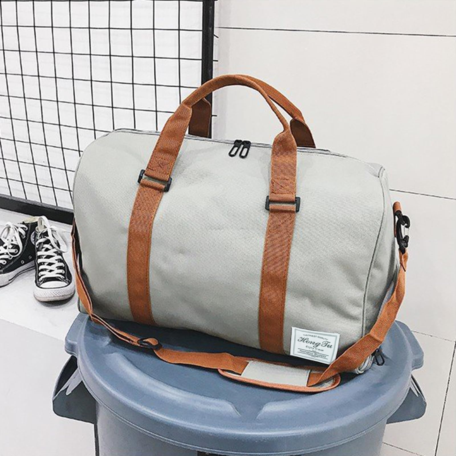 CORIOS Borsone da Viaggio Uomo/Donna Borsa Sportiva con Scomparto Scarpe Grande Capacità Borsone Palestra Weekender/Pernottamento Bagaglio a Mano per Sport Viaggi Palestra Grigio