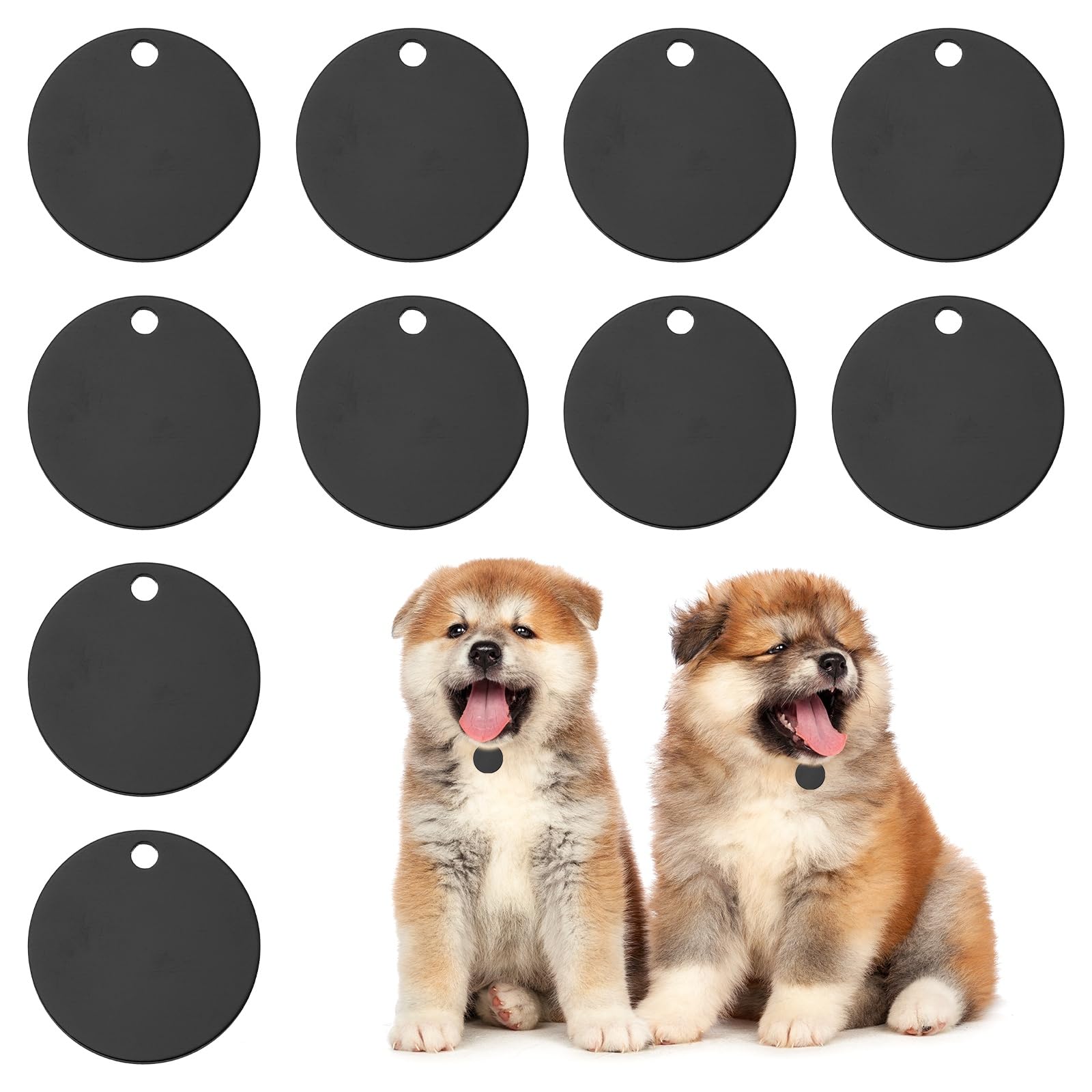 PATIKIL 35mm Blanks Dog Pet Tags, 10Pcs Round Aluminum Blanks Engraving Tags for Carving Names Phone Numbers or Other Information Pendants, Black