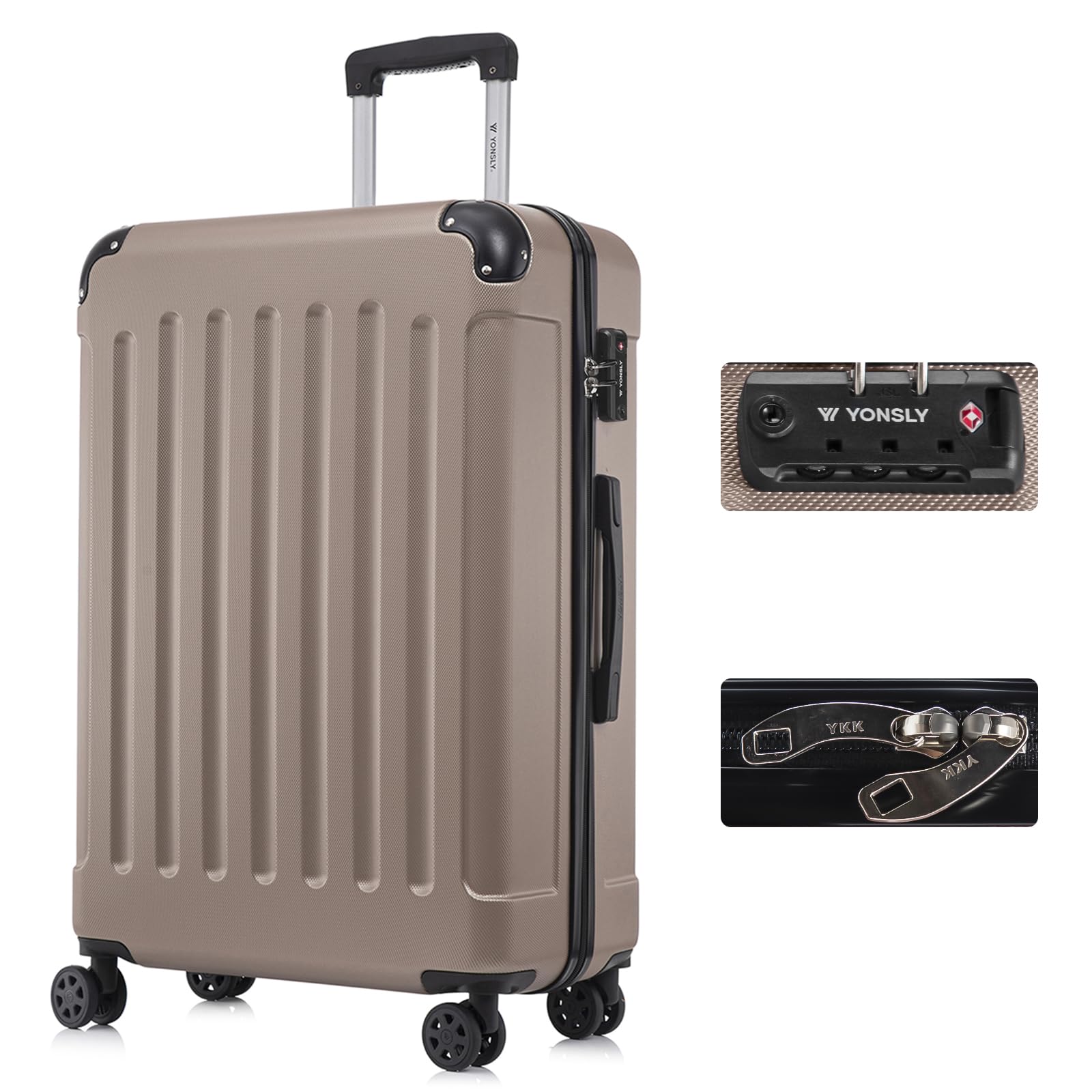 yonsly Koffer Suitcase, Trolley Reisekoffer, Rollkoffer Handgepäck mit 4 Rollen 360°, ABS Hartschalen, Sicherheitsschloss, Weicher Gummigriff, 210D-Futter