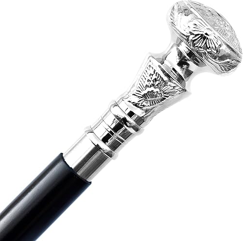 Miniatura 3 de Bastón de latón para caminar de madera natural color negro dos pliegues plateado níquel plateado mango de latón para uso unisex en fiesta disfraz