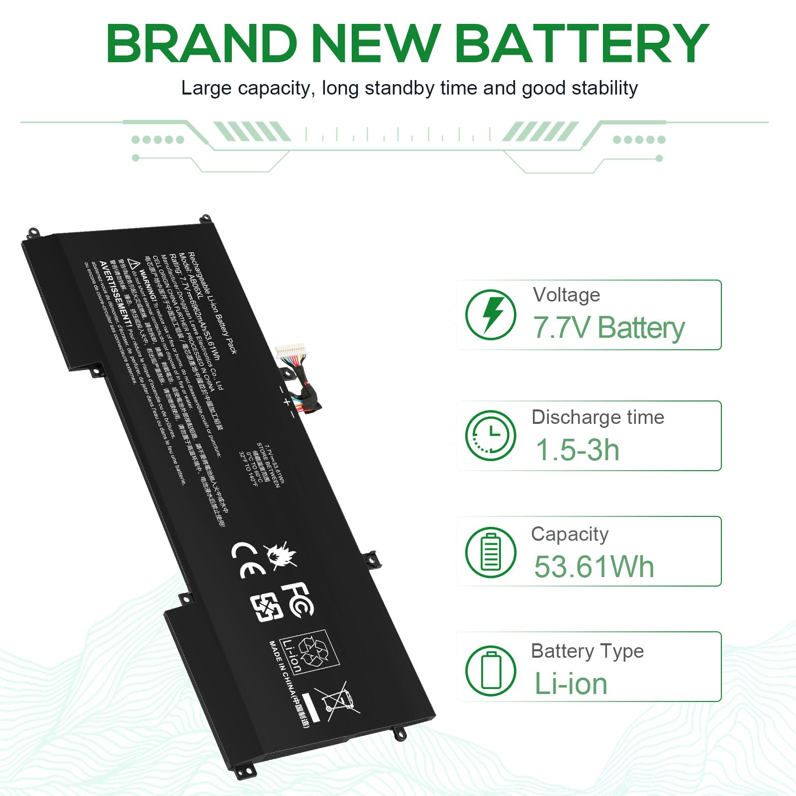 ASUNCELL 7.7V/53.61Wh AB06XL Batería para portátil para HP Envy 13-AD Series, AB06XL AB06053XL HSTNN-DB8C 921408-2C1 921408-271 921438-855 TPN-I128