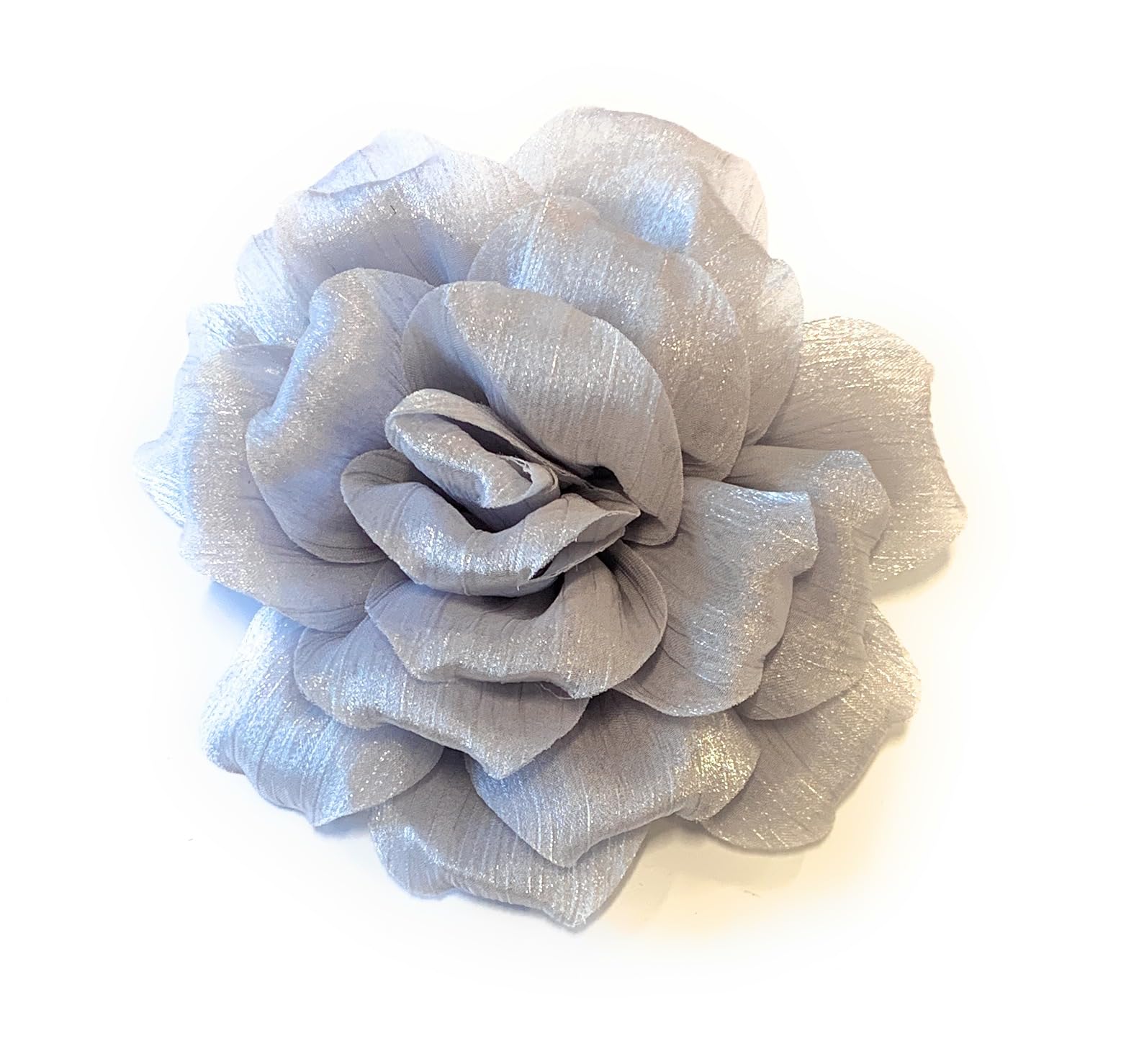 Large Rose Fascinator Corsage Hair Clip and Brooch Pin, Satin Flower, Multi-Colour Options (Silver/Light Grey)