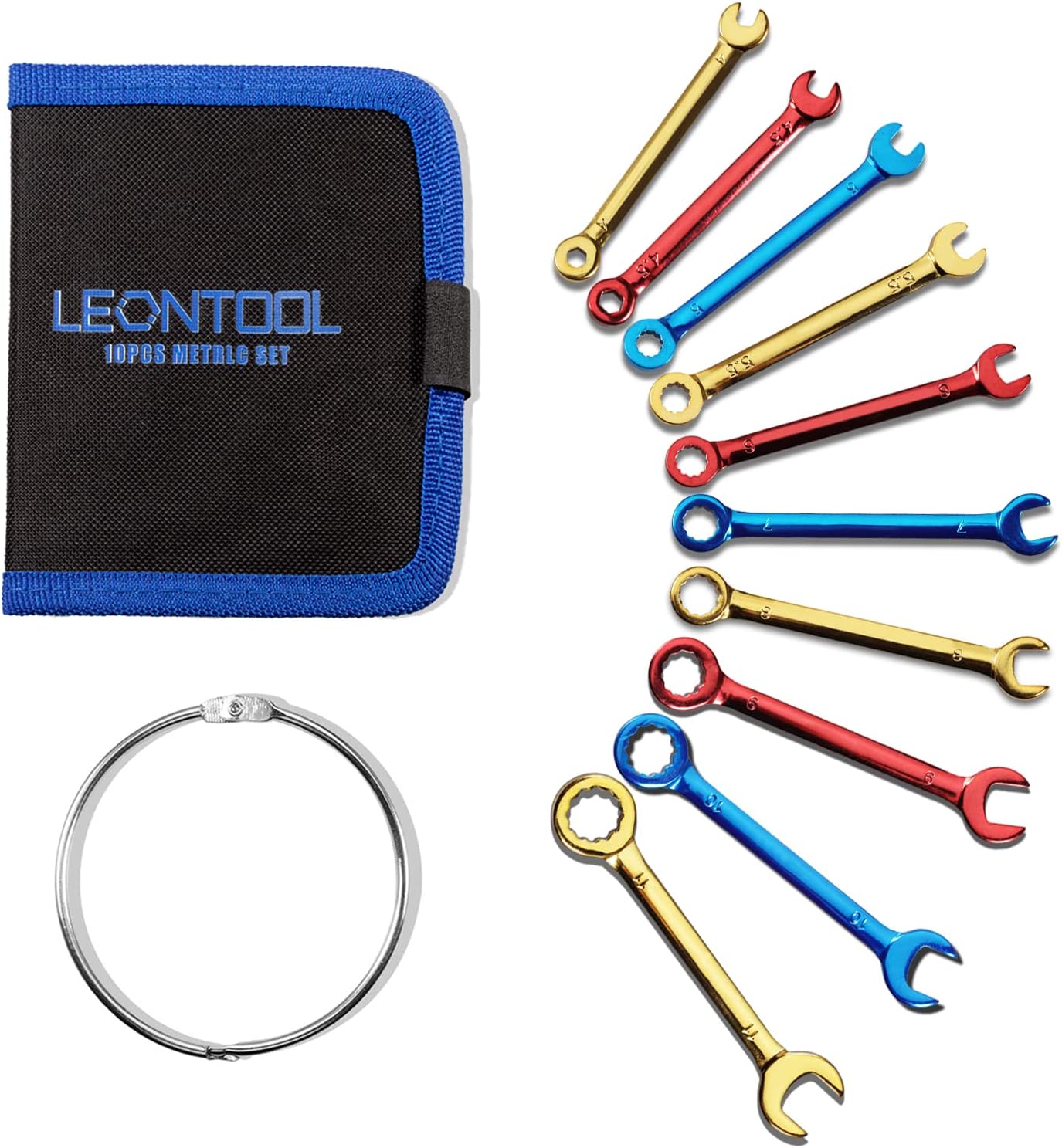 LEONTOOL Small Wrench Set Metric 10 PCS 411mm Color Plated Open and