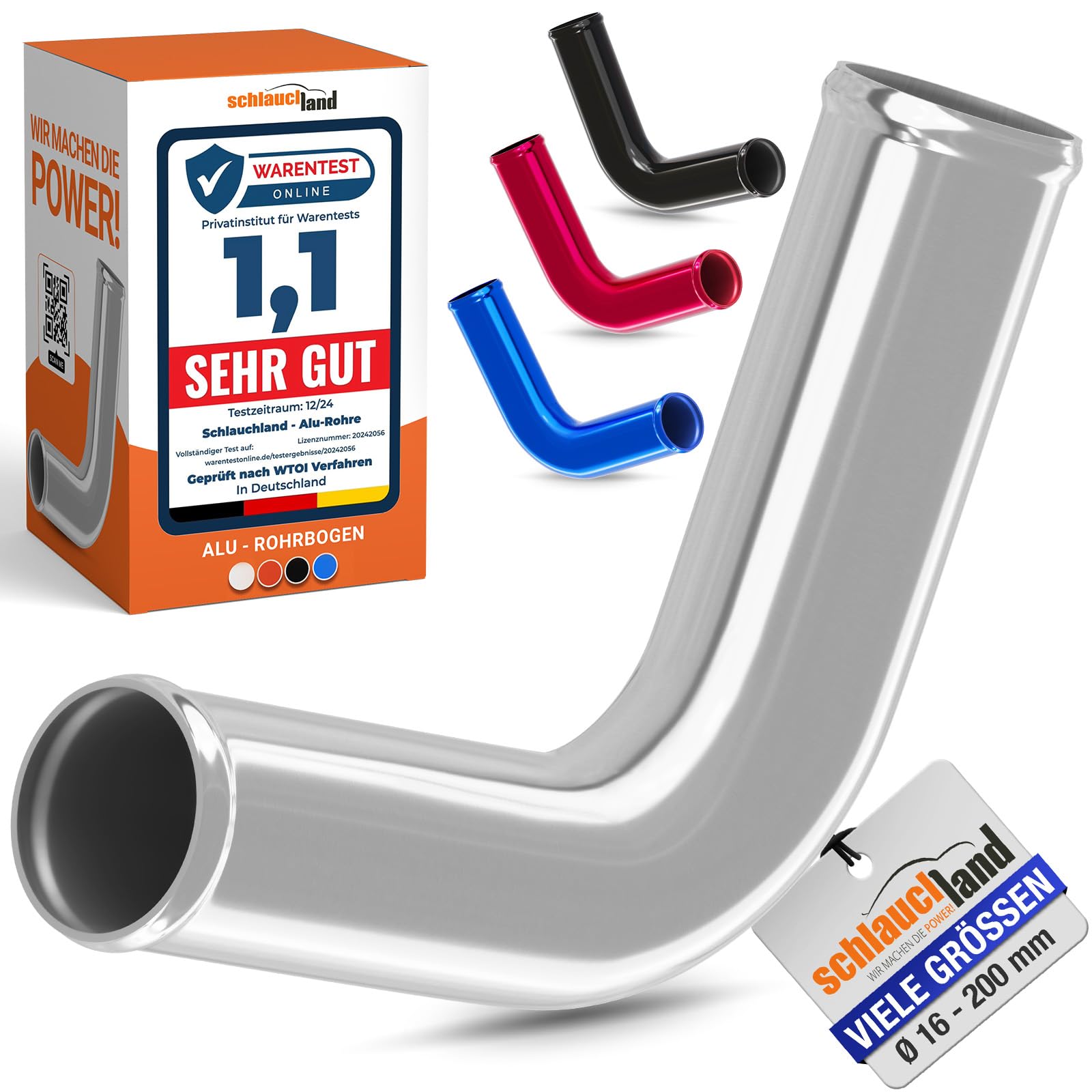 90° ALU-ROHRBOGEN AD-Ø 38mm silber Alurohr poliert & gebördelt | AUSWAHL FARBEN & GRÖSSEN | Alu-Rohr-Bogen DIN EN T6063 Grad Aluminium Rohr Winkel Motor KFZ LLK Bogen Turbo Schlauch-Verbinder