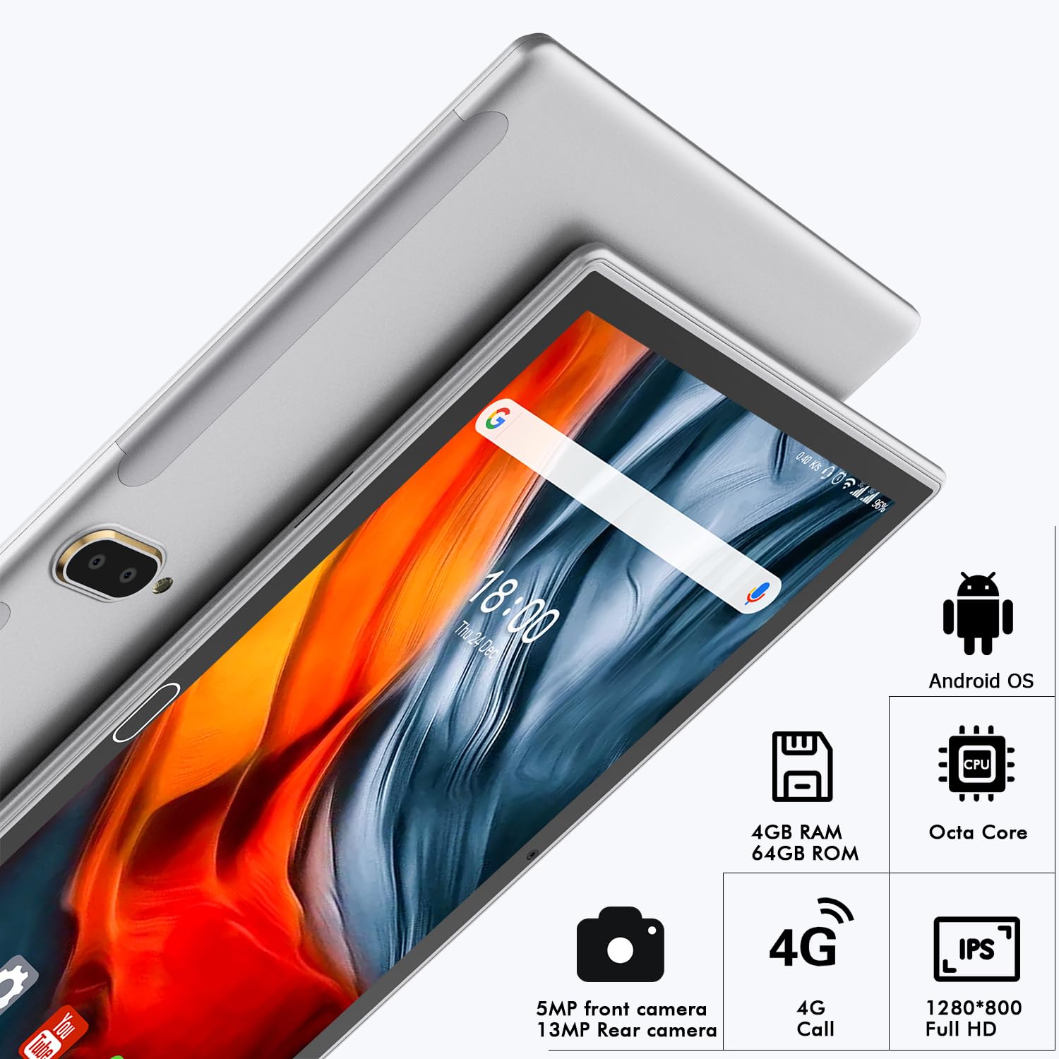 Tablet 10 Pollici Tablet con Sim Slot 4G LTE Tablet con Tastiera Penna e Mouse Tablet PC Android 13 Tablet in offerta 64GB ROM 512GB TF Octa-Core 1080PFHD 6000mAh 13 MP Bluetooth WiFi GPS OTG-Grigio