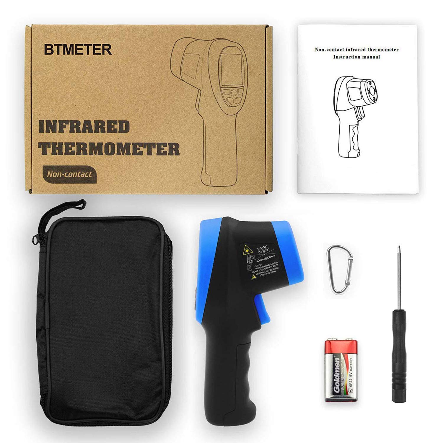 BTMETER BT-1500C Pyrometer, berührungsloses Laser-Infrarot-Thermometer, misst -50 °C bis 1500 °C, IR-Temperaturmesser mit farbigem LCD-Display (nicht für menschliche Temperatur)