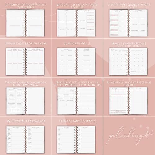 Miniatura 6 de PLANBERRY Planificador semanal premium Organizador de vida sin fecha y planificador de presupuesto Gestión del tiempo, establecimiento de