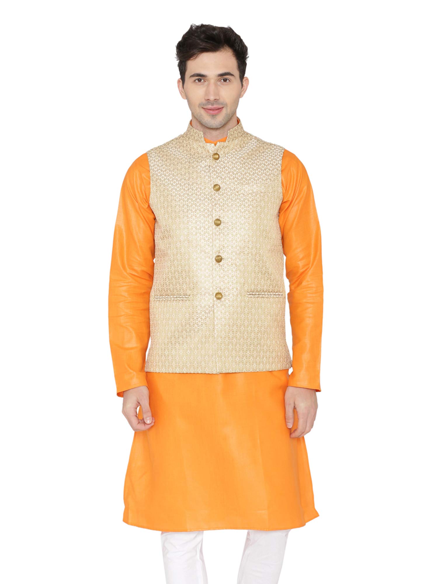 wintage Men's Banarasi Rayon Cotton Casual and Festive Nehru Jacket Vest Waistcoat : Beige-picture-33
