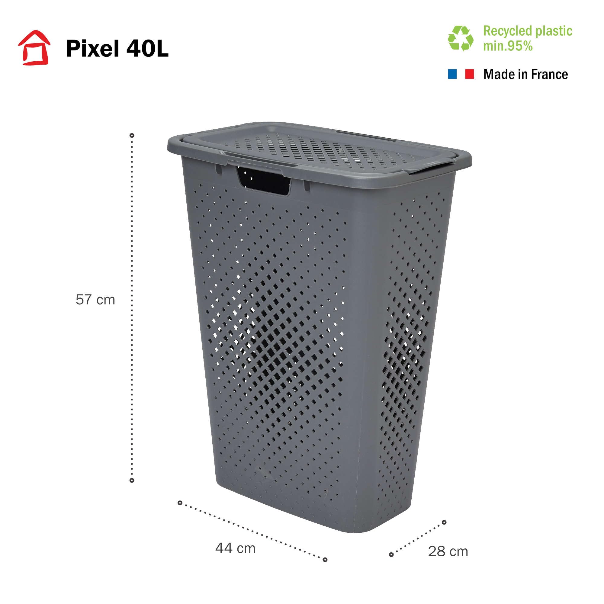 Sundis 358002 PIXEL Design pojemnik na pranie, 40 l, kolor antracytowy, do małych pomieszczeń, dobra wentylacja i ergonomiczne uchwyty, dł. 57 x szer. 28 x wys. 44 cm