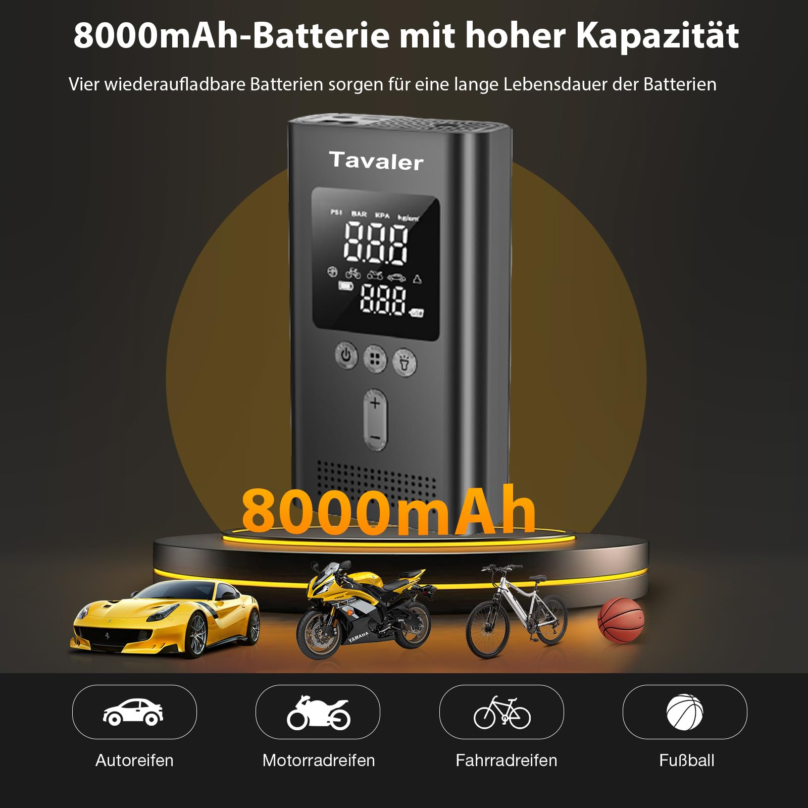 TAVALER Elektrische Luftpumpe Fahrrad 150PSI Akku Luftpumpe