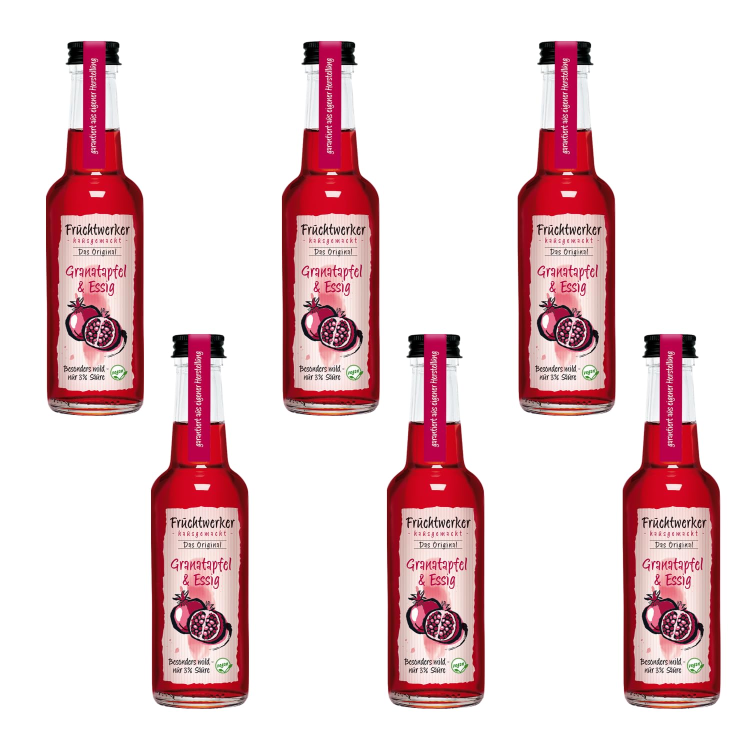 Fruchtwerker | Granatapfel & Essig | Mit Saft aus echten Früchten| 6er Pack | 6x 250ml Glasflasche