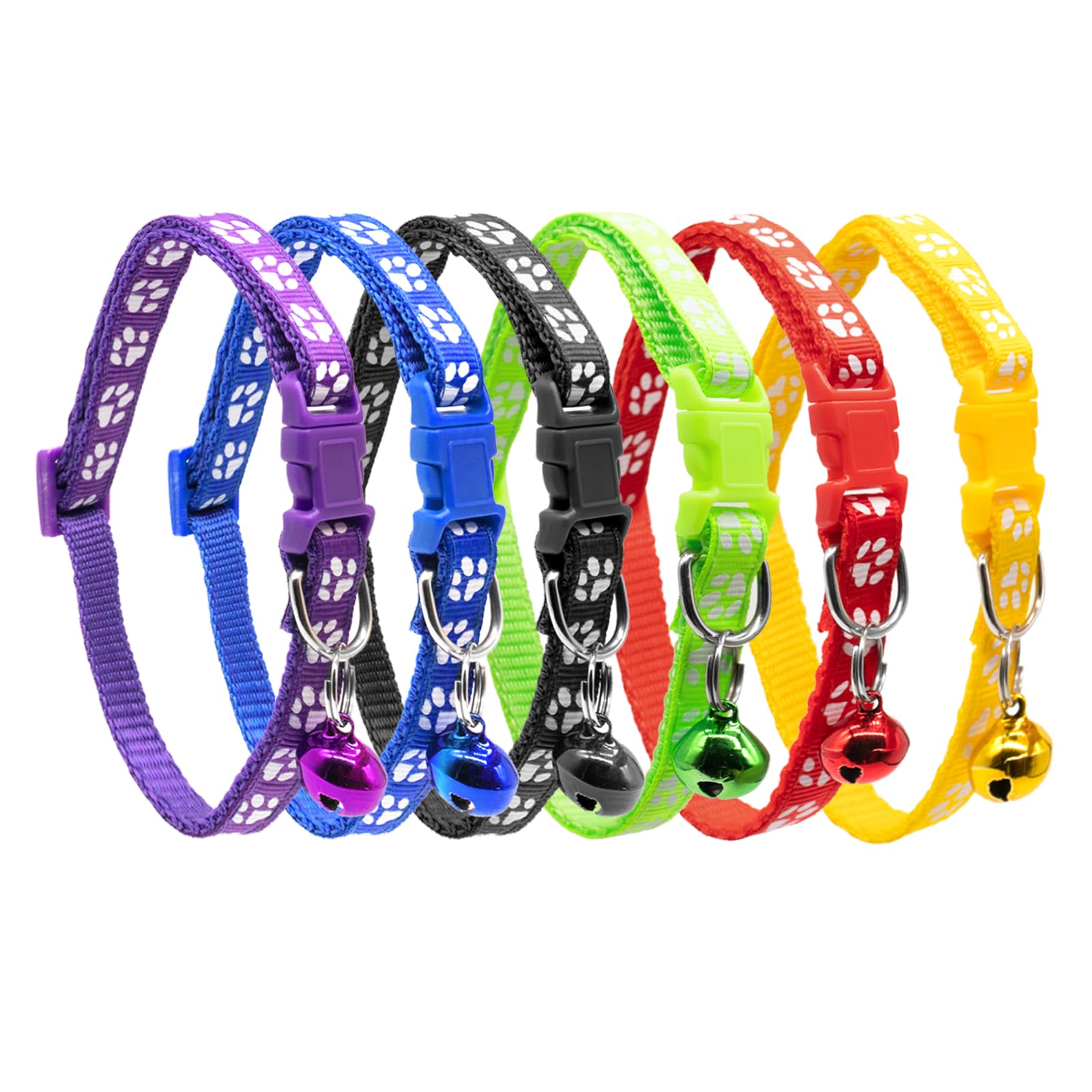 Quacc 6pcs Puppy Collars, Puppy Whelping Collars Colourful Adjustable Dog Collar 19-32CM Paw Print Collar with Bell for Small Dog Cats